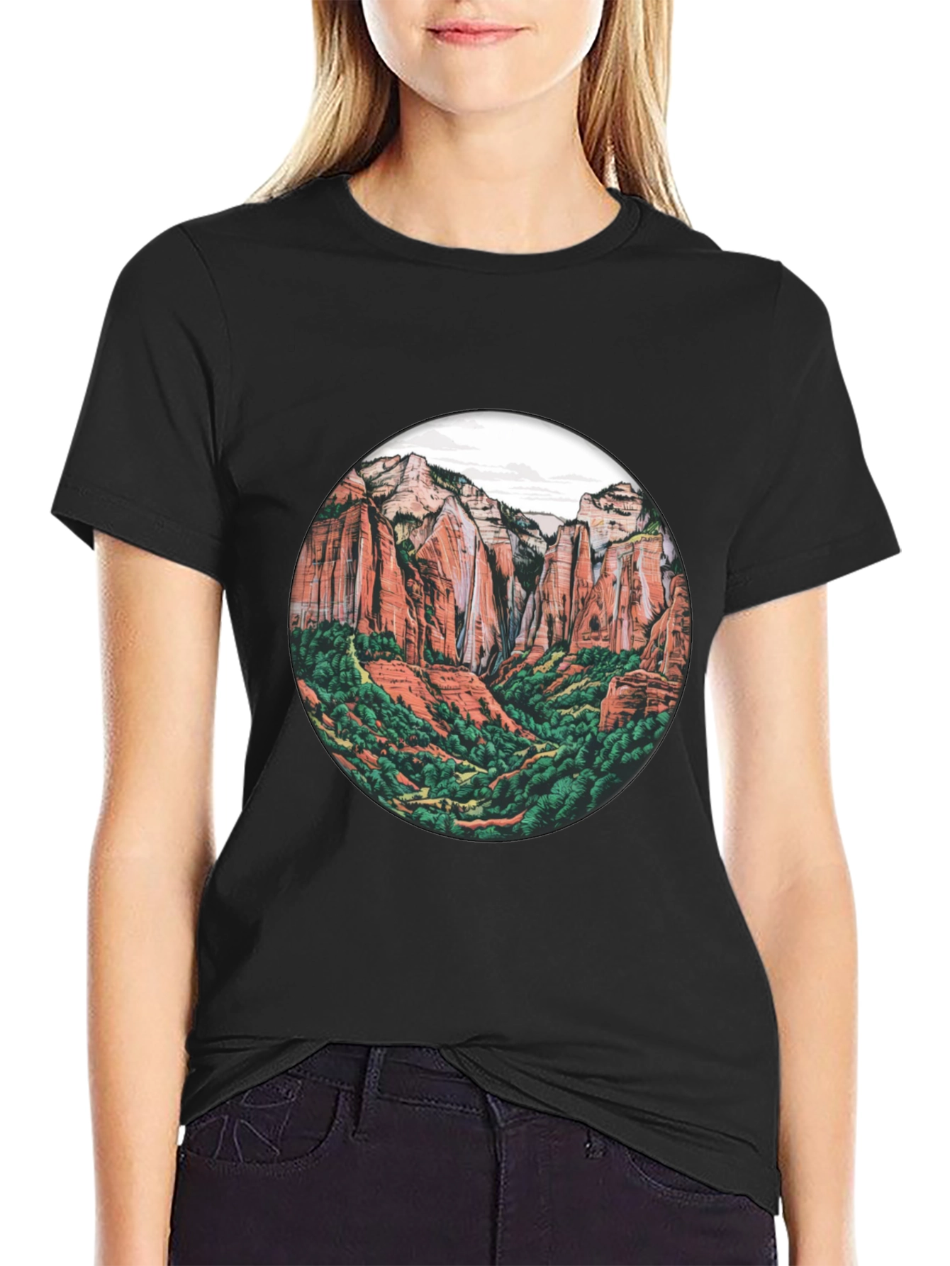 Black Zion National Park Graphic Tee - Black Crew Neck T-Shirt view 2