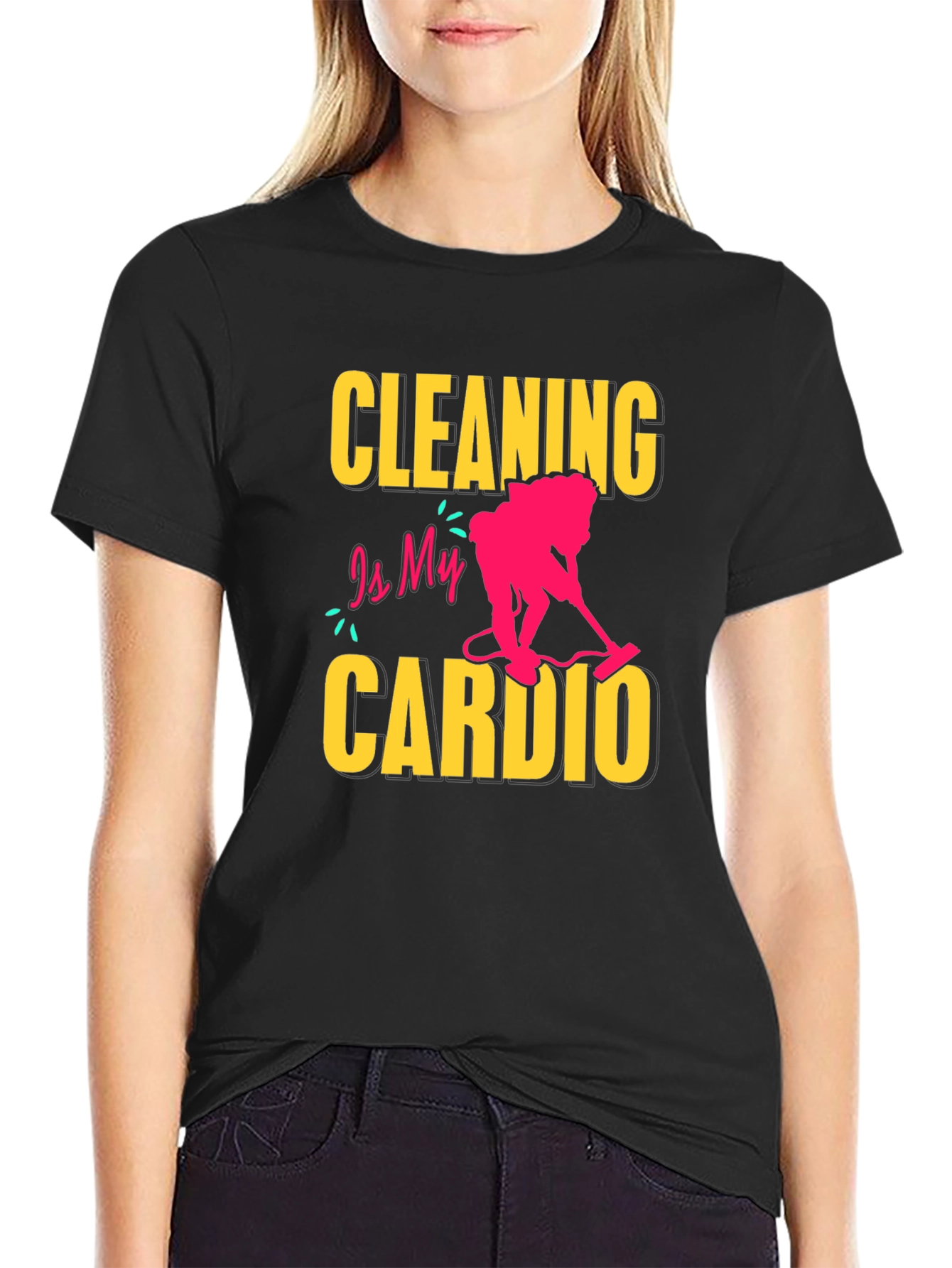 Black Cleaning is My Cardio T-Shirt - Funny Housekeeping Tee view 2