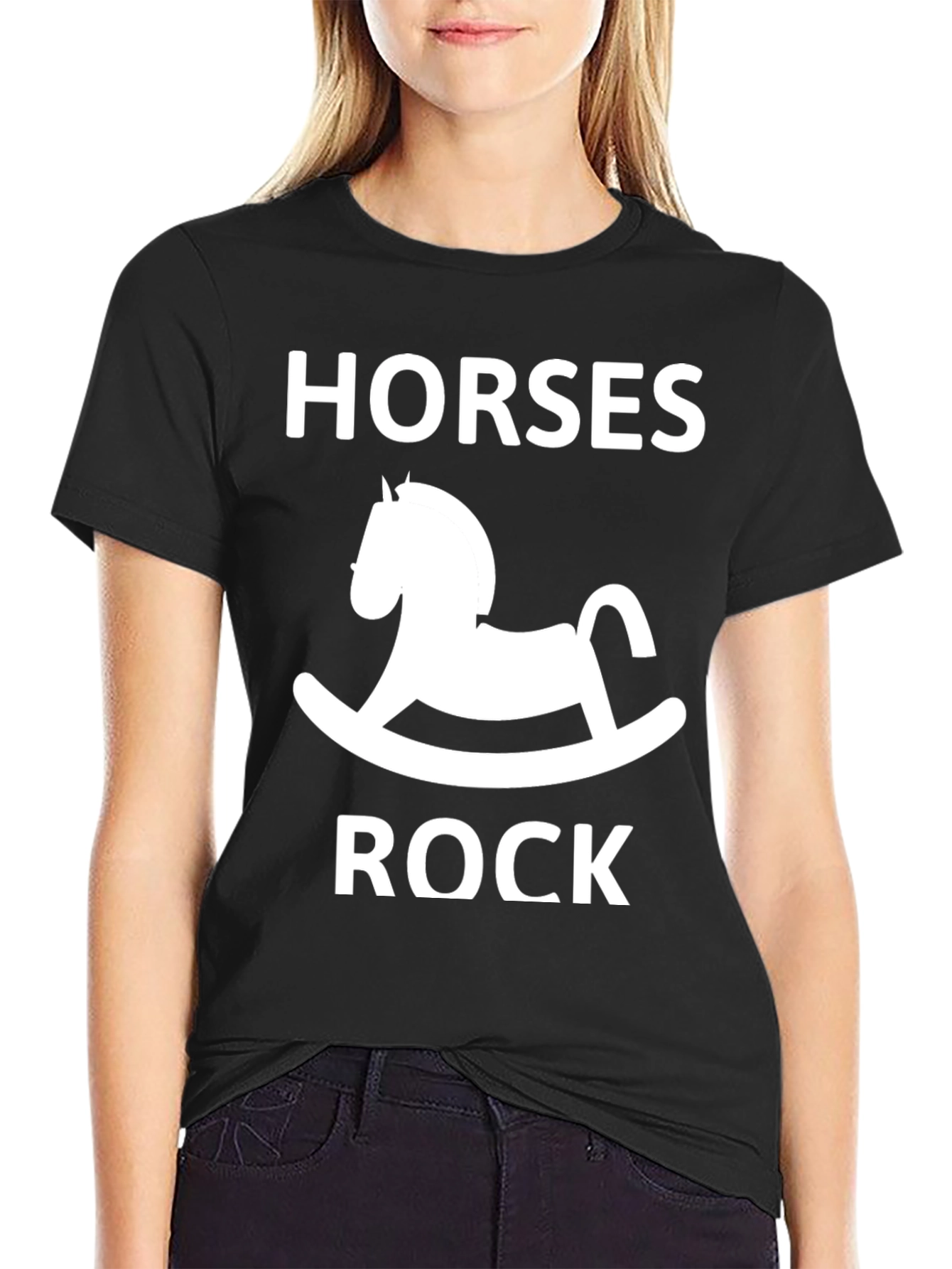 Black Horses Rock Rocking Horse Graphic Tee - Black view 2