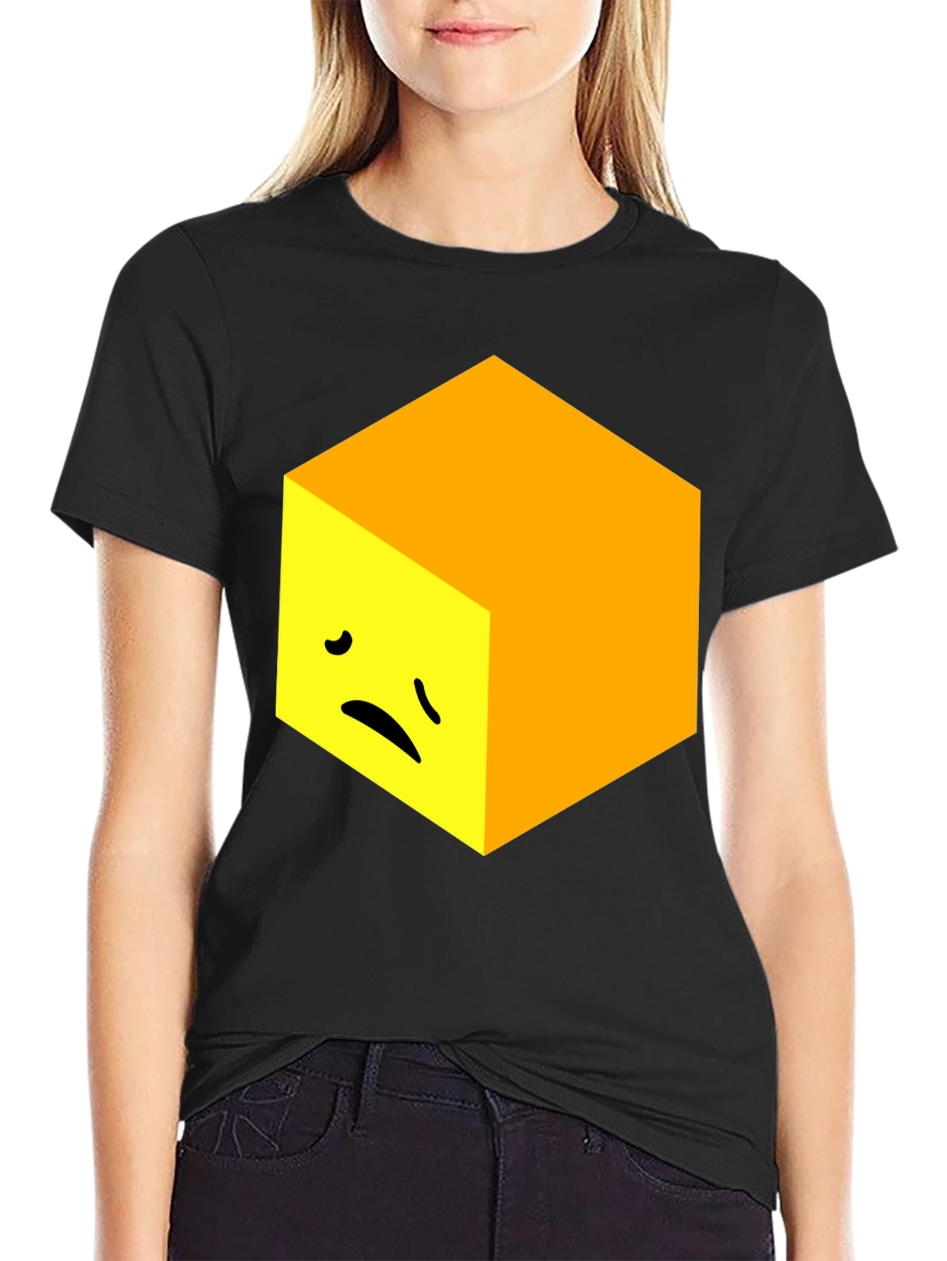 Black Sad Cube Graphic Tee - Unique Men's Black T-Shirt view 2