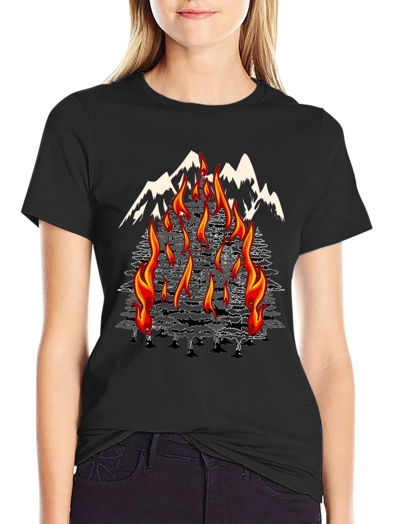 Black Inferno Mountain Graphic T-Shirt view 2