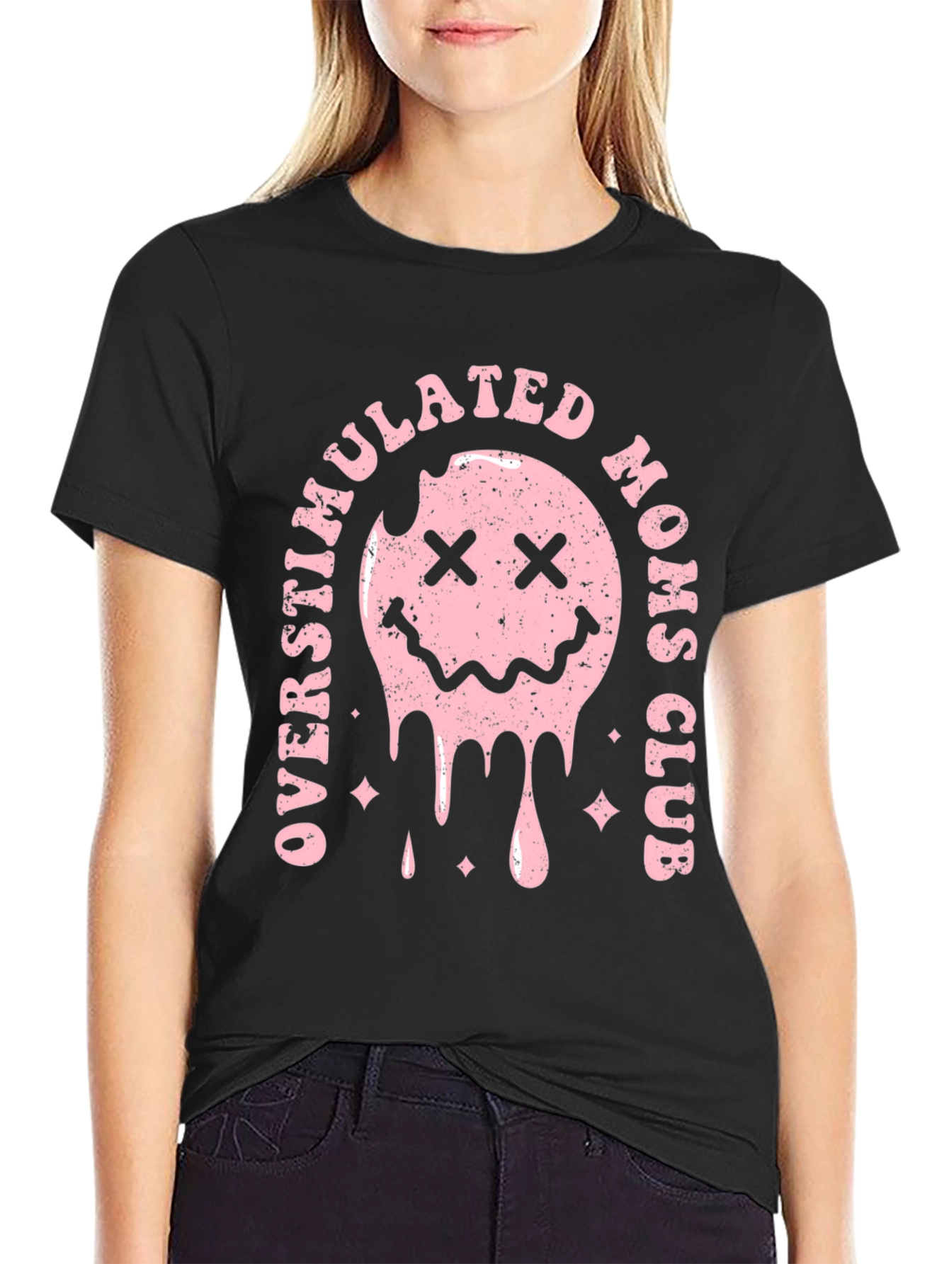 Black Overstimulated Moms Club Graphic T-Shirt view 2