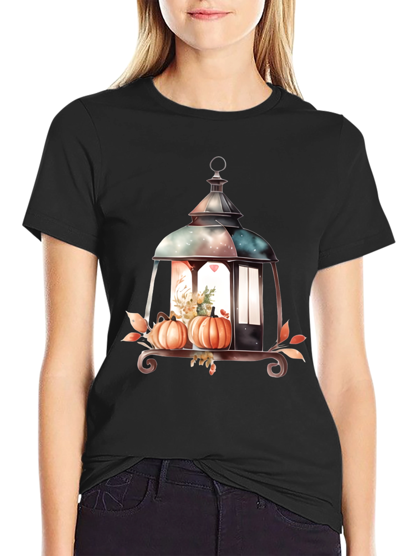 Black Lantern and Pumpkin Graphic Tee view 2