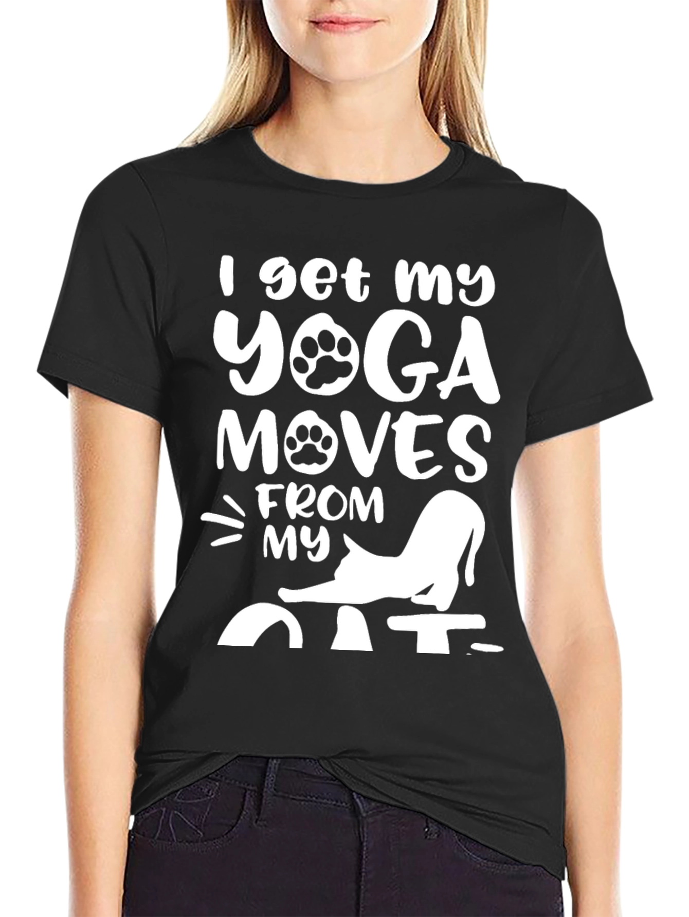 Black Yoga Moves Cat Graphic Tee - Black view 2