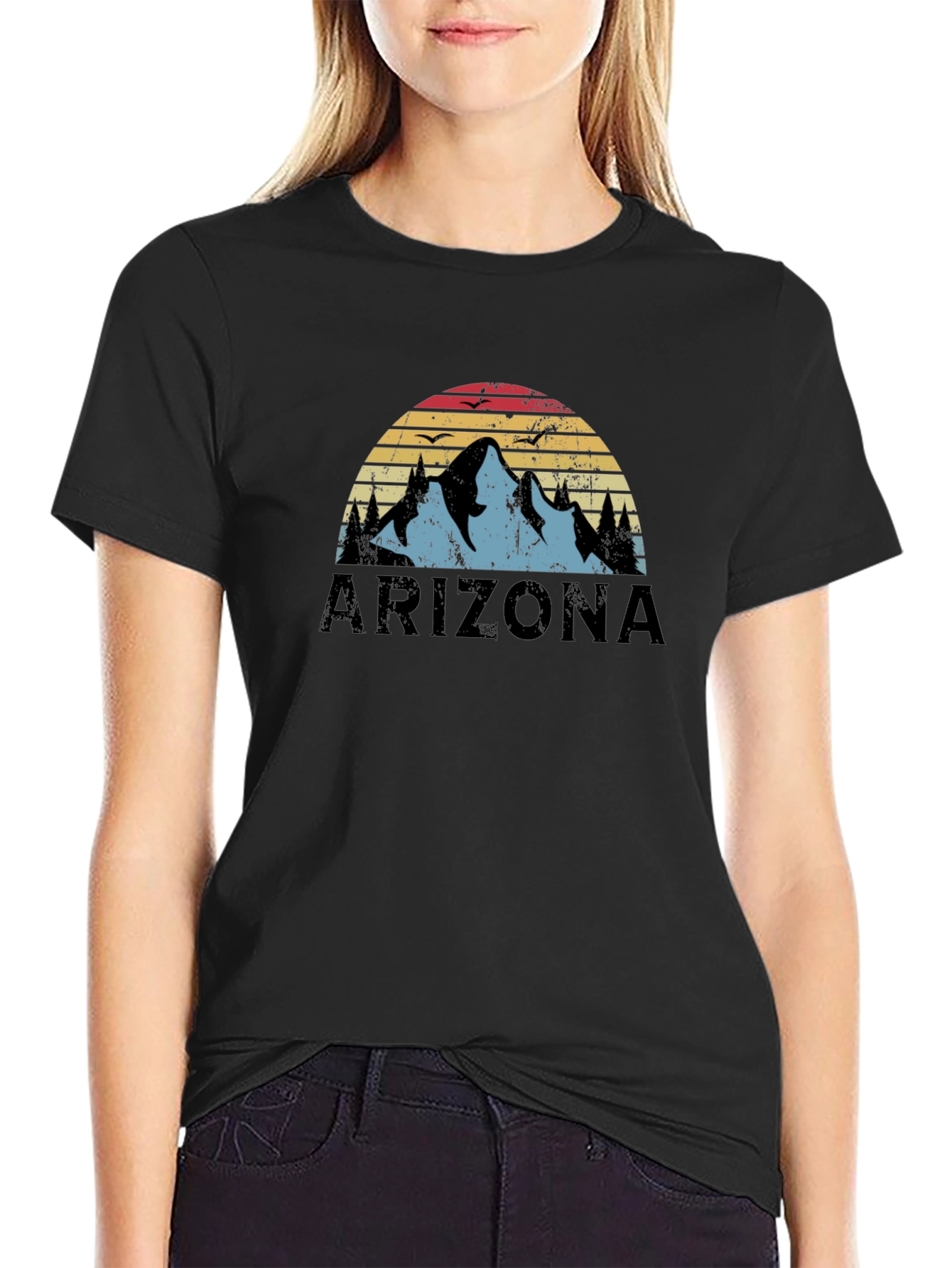 Black Arizona Mountain Sunset Graphic T-Shirt view 2