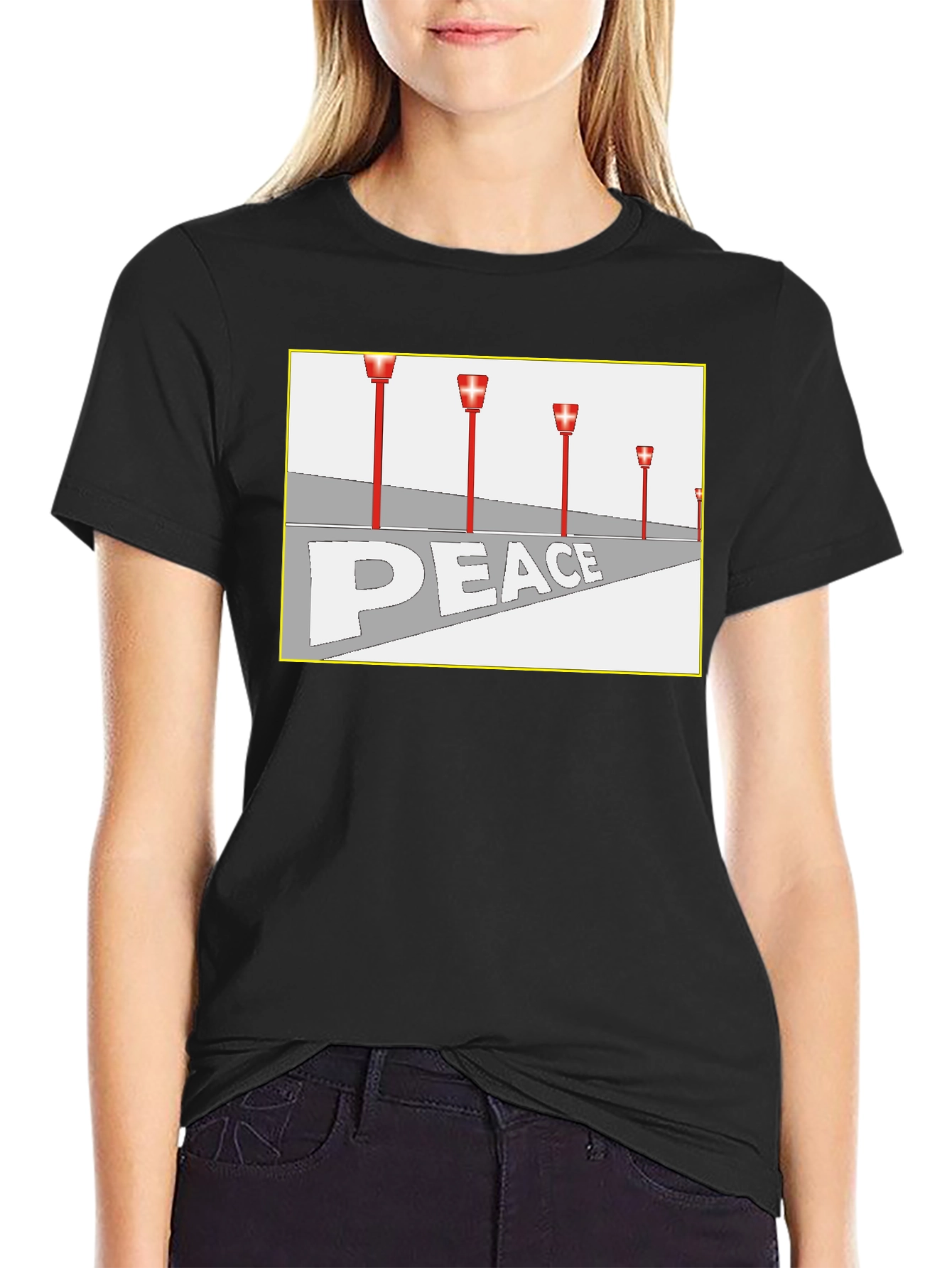 Black Peace Runway Graphic Tee - Black Cotton Blend view 2