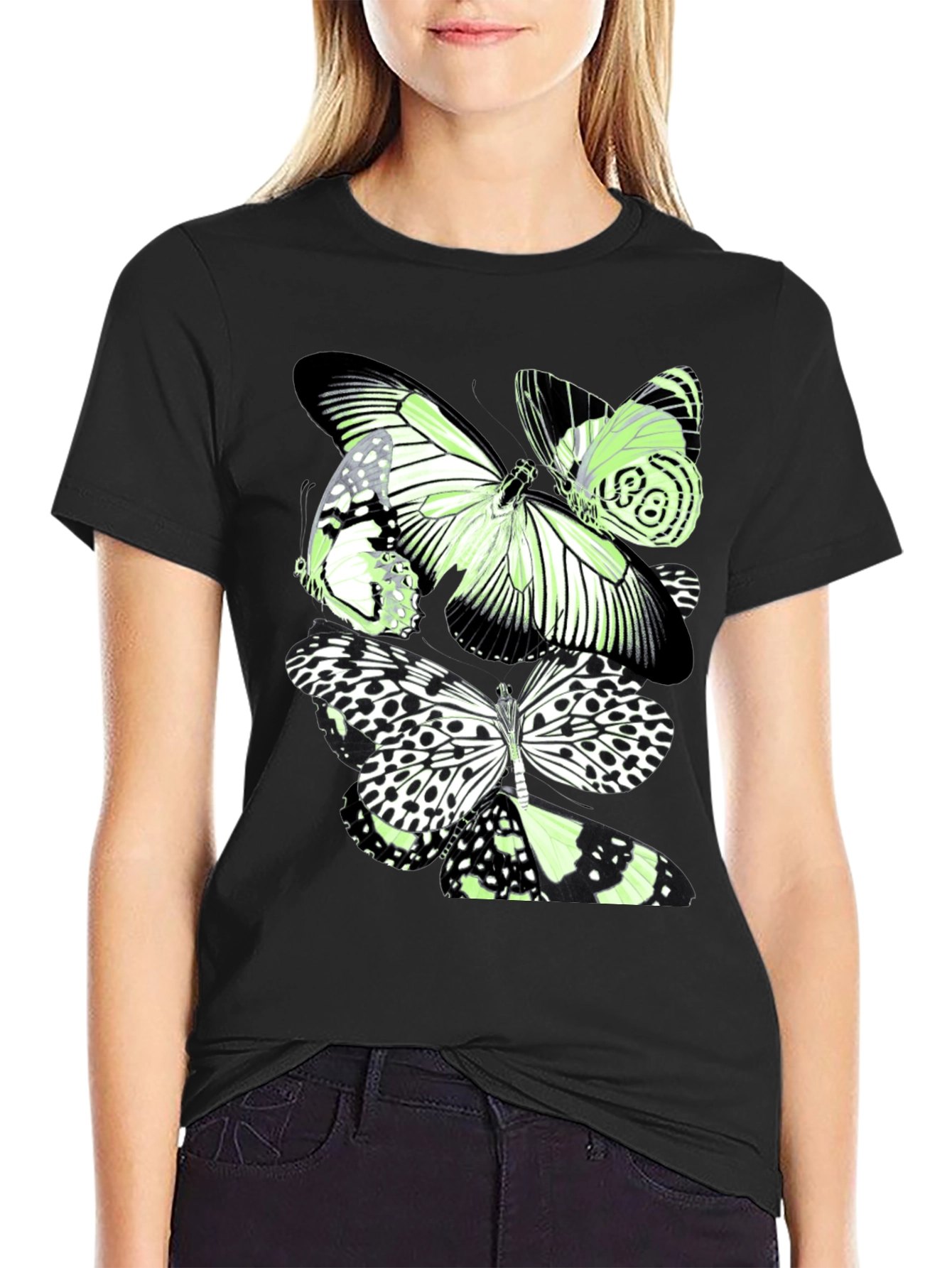 Black Butterfly Graphic Print Black T-Shirt view 2