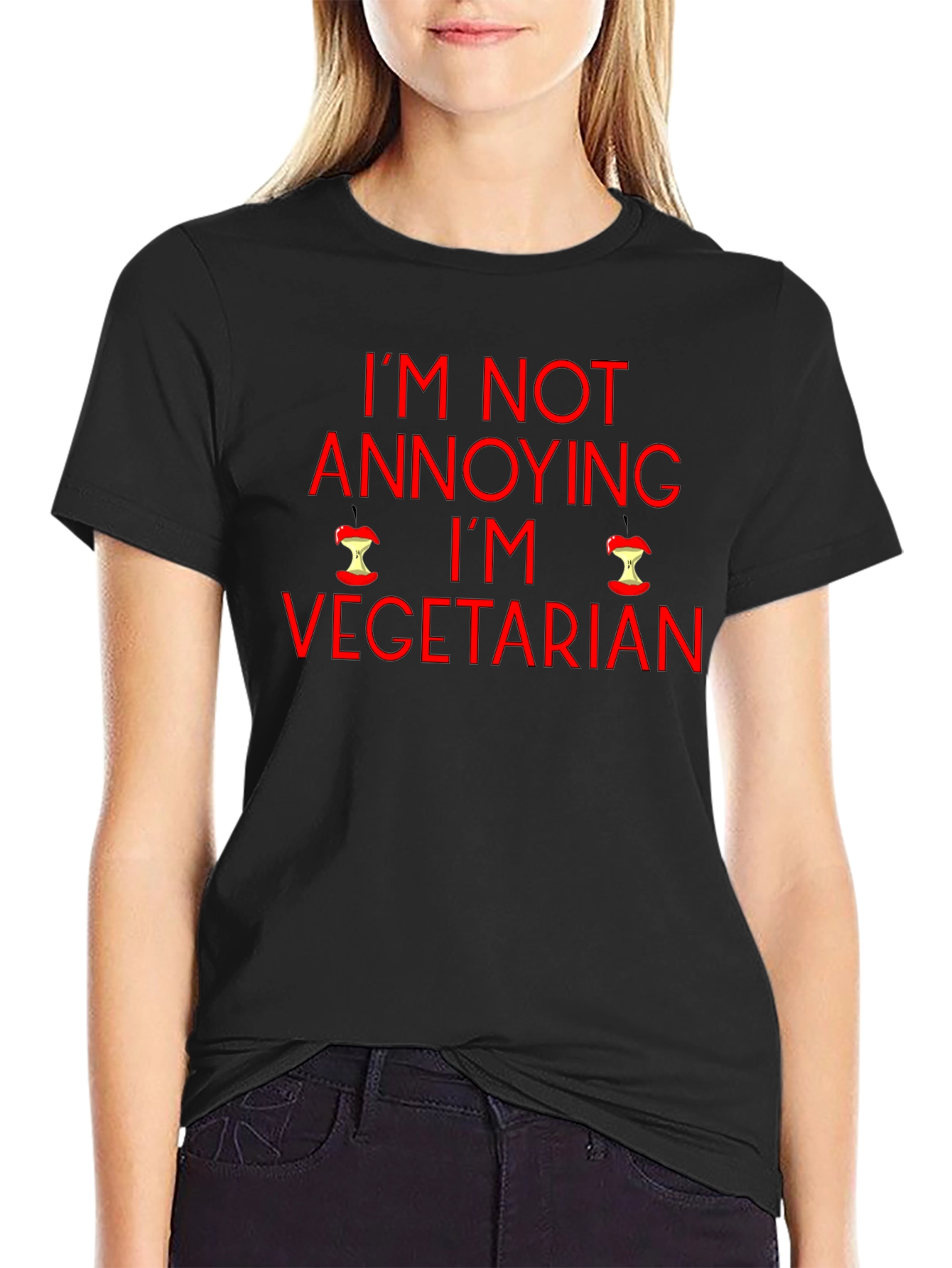 Black I'm Not Annoying I'm Vegetarian Graphic T-Shirt view 2