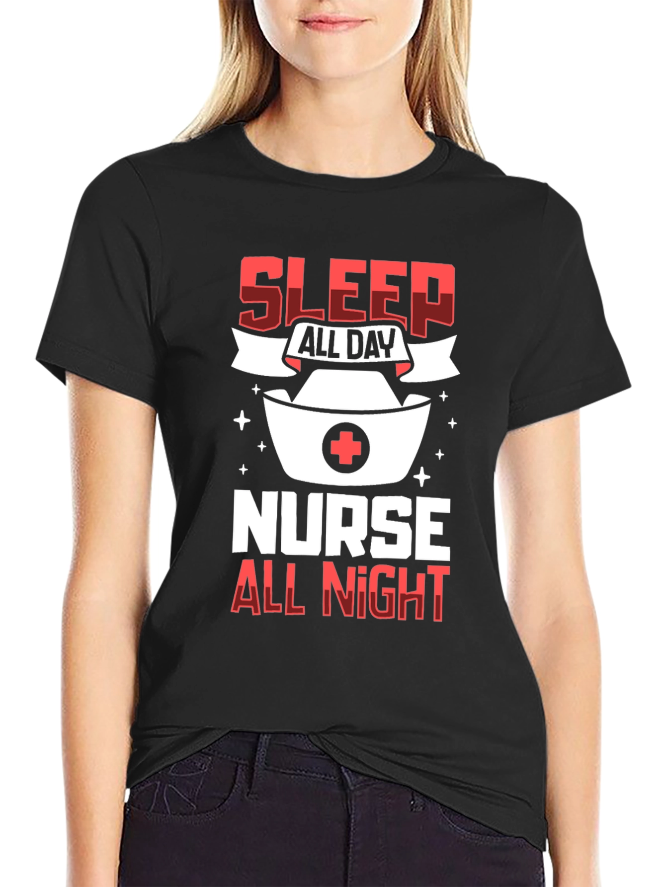 Black Sleep All Day Nurse All Night T-Shirt view 2