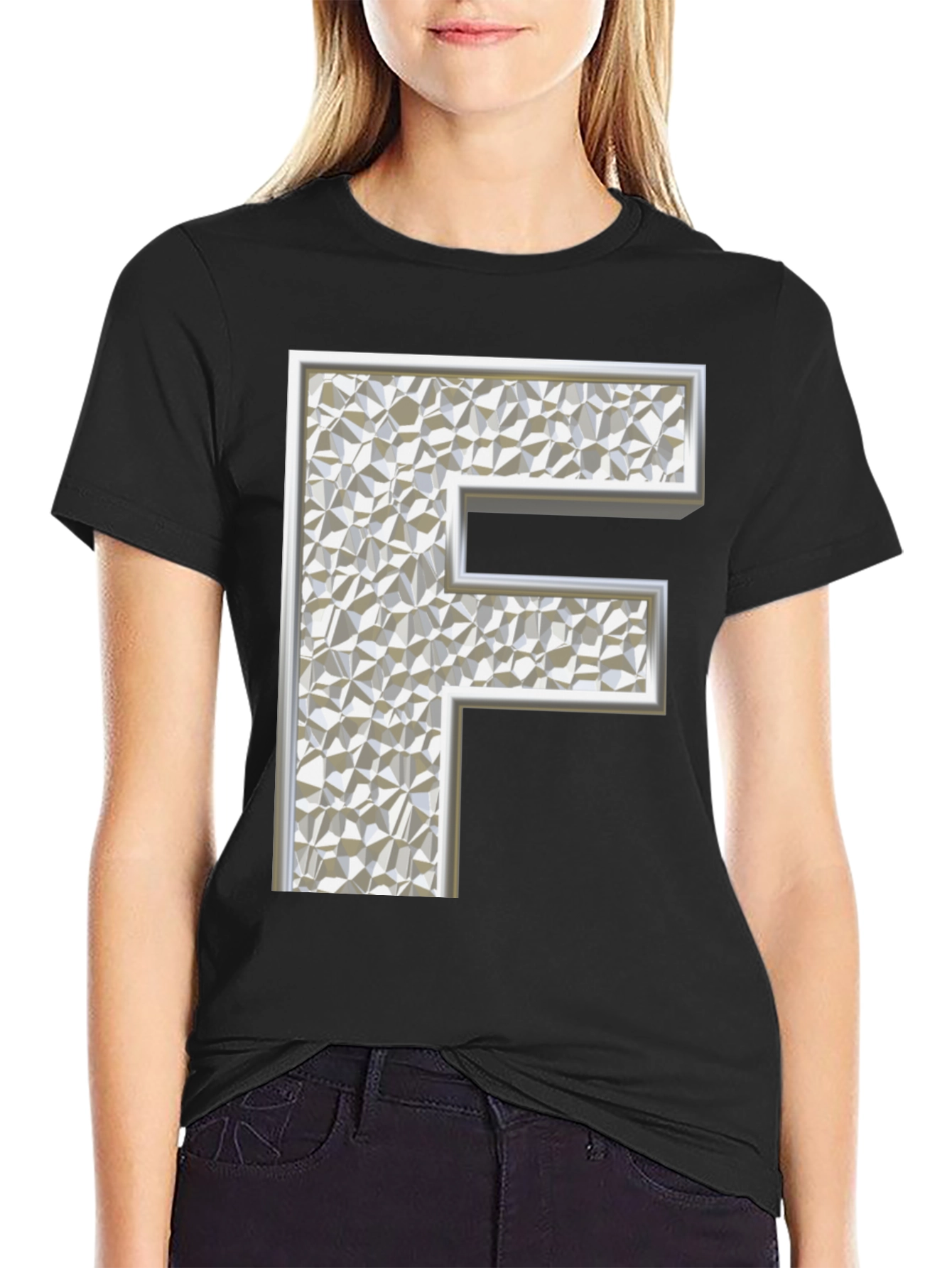 Black Abstract Letter 'F' Graphic Black T-Shirt view 2