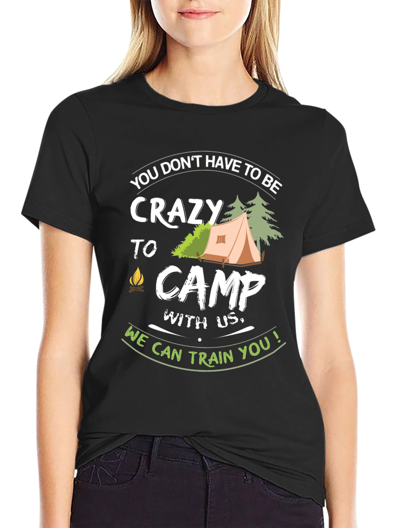 Black Crazy to Camp Funny Graphic T-Shirt view 2