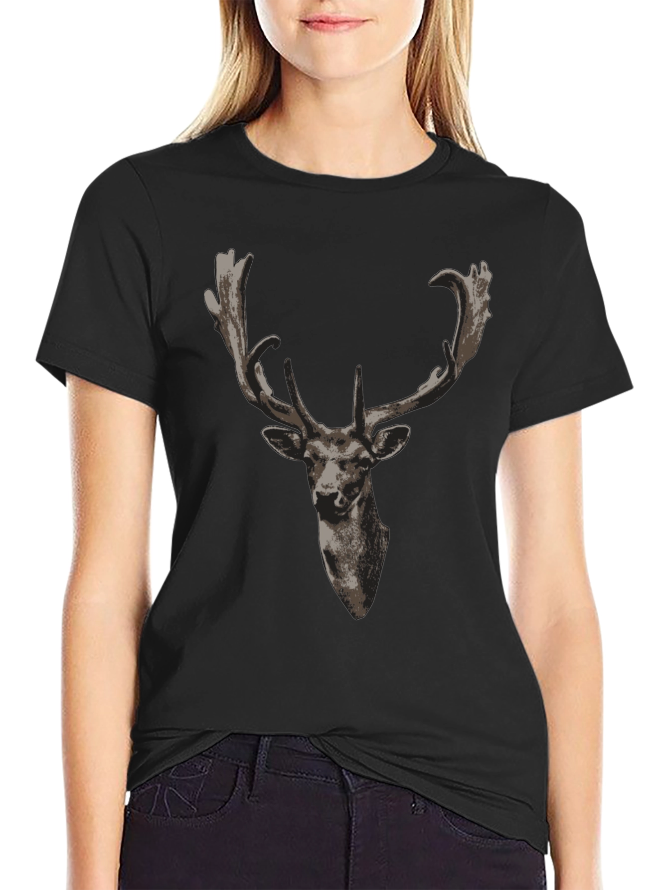 Black Deer Head Graphic Black T-Shirt view 2
