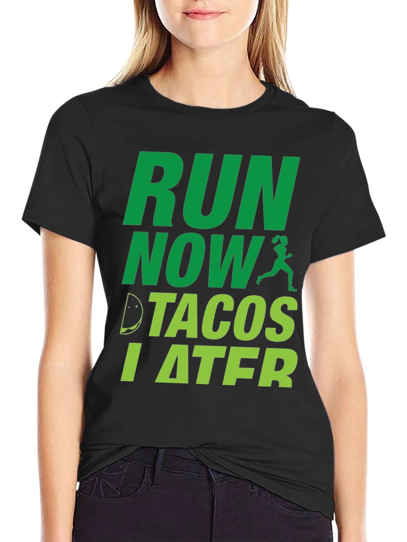 Black Run Now Tacos Later Funny Men's T-Shirt view 2