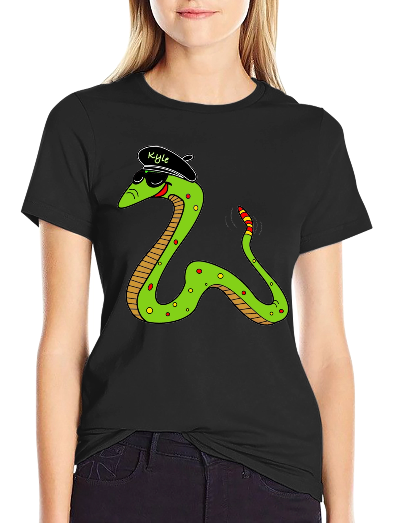 Black Cool Snake Graphic Tee - "Kyle" Beret view 2