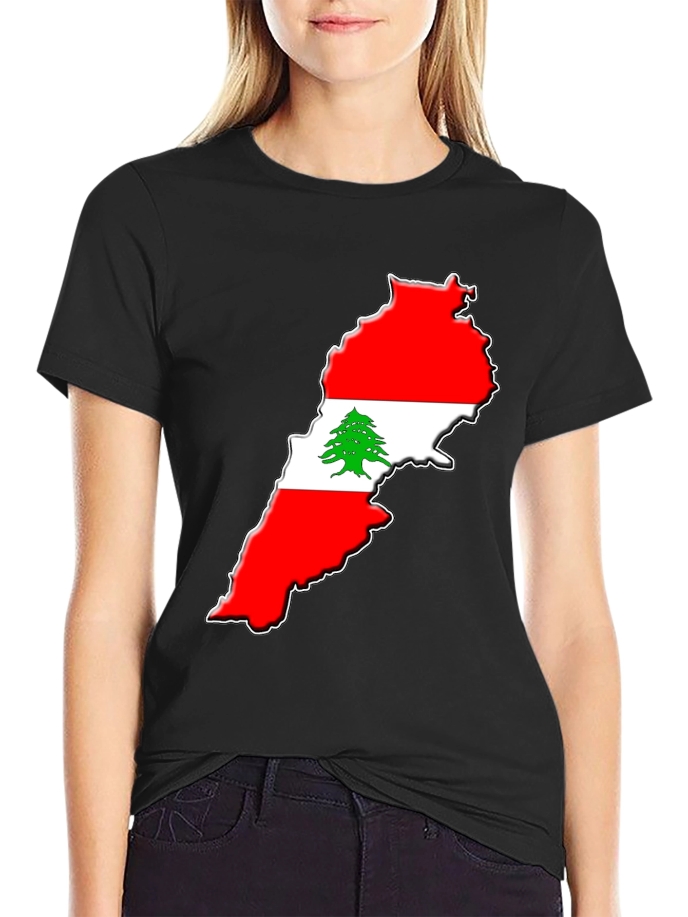 Black Lebanon Flag T-Shirt - National Pride Tee view 2