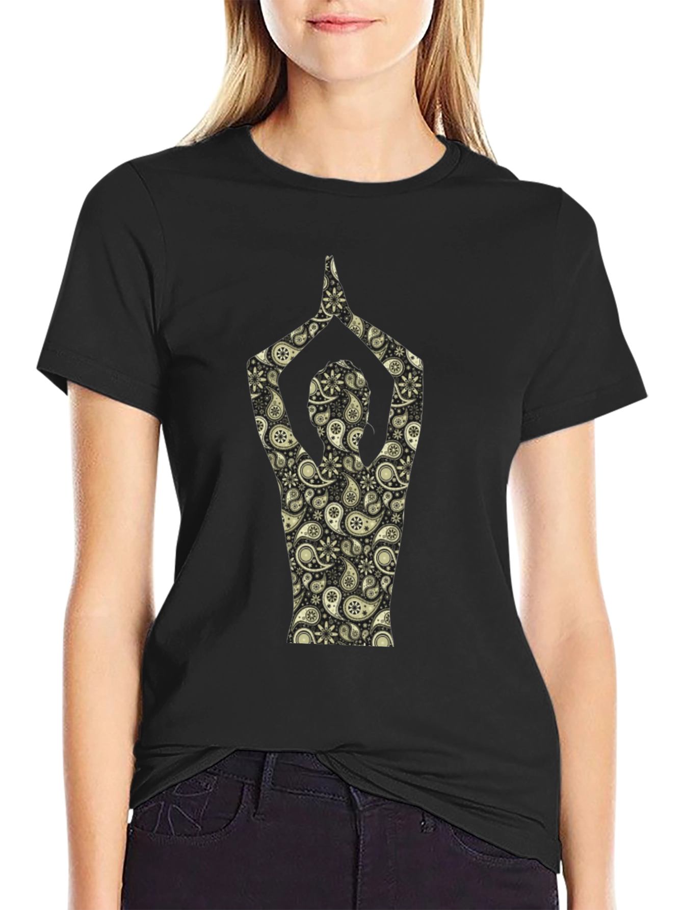 Black Paisley Yoga Pose T-Shirt - Black view 2