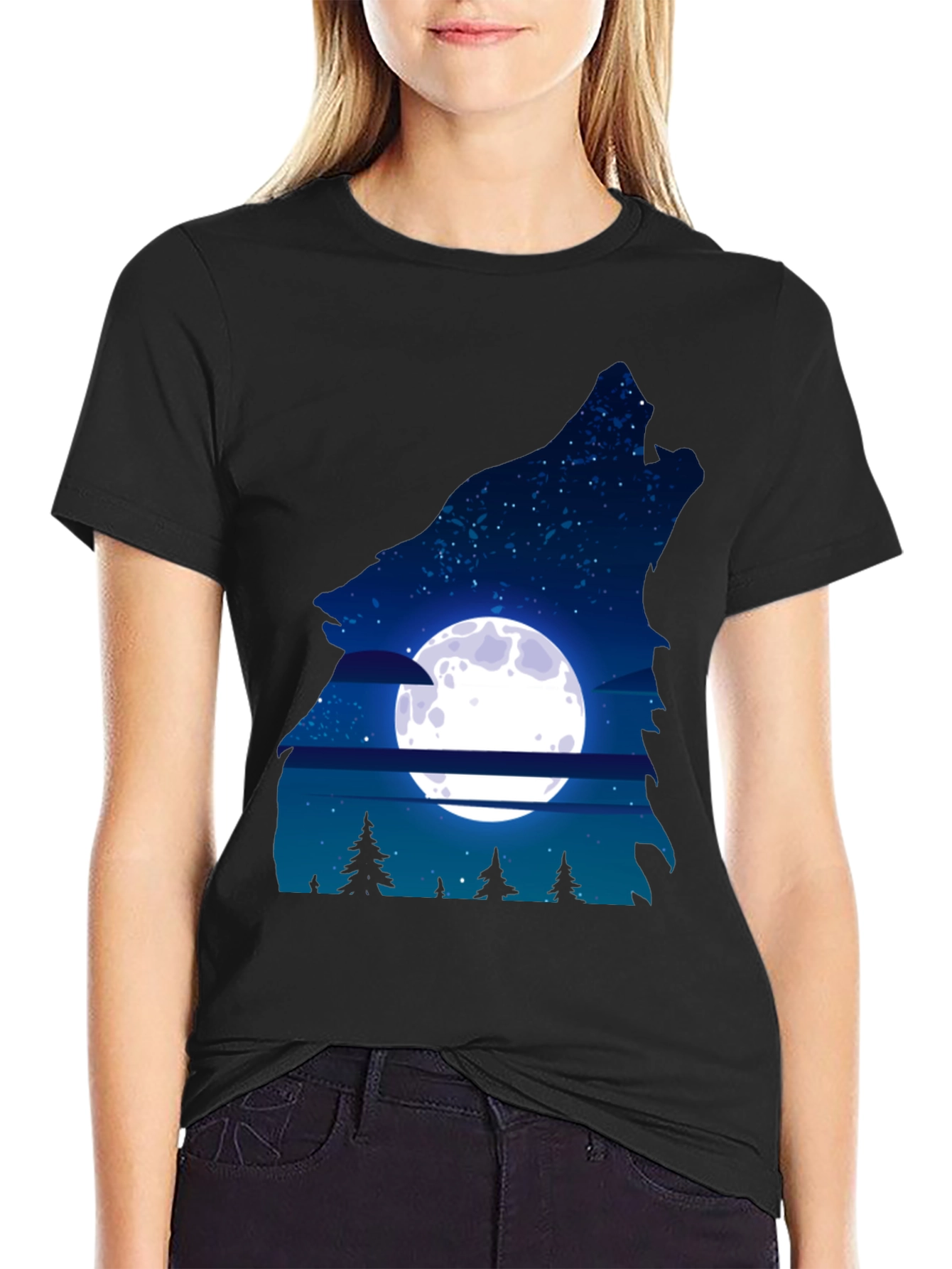 Black Wolf Moon Graphic Tee - Men's Black T-Shirt view 2