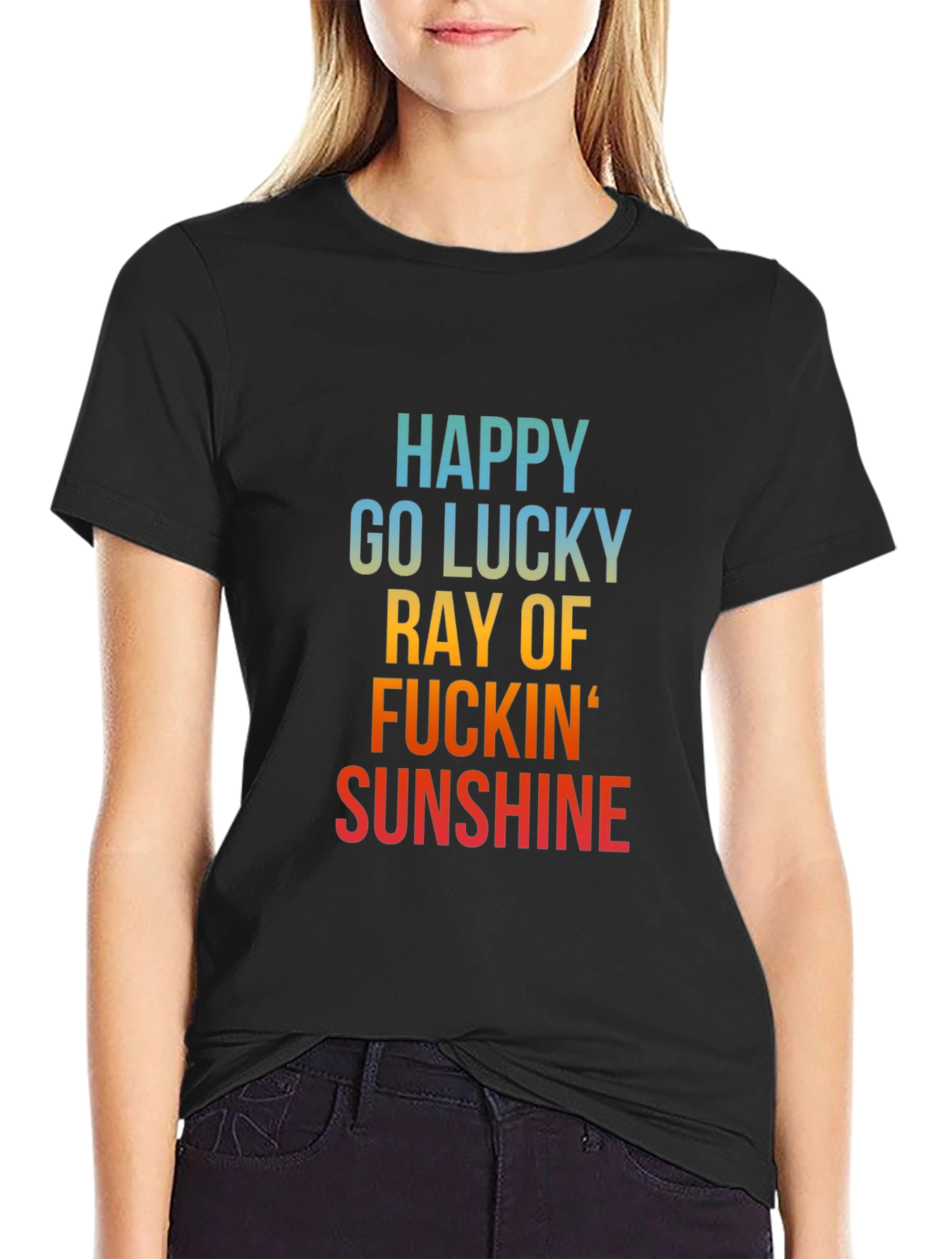 Black Happy Go Lucky Sunshine Graphic Tee - Black Cotton Casual view 2