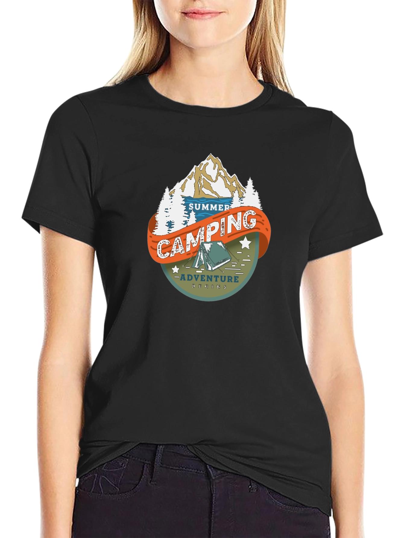 Black Summer Camping Adventure T-Shirt view 2