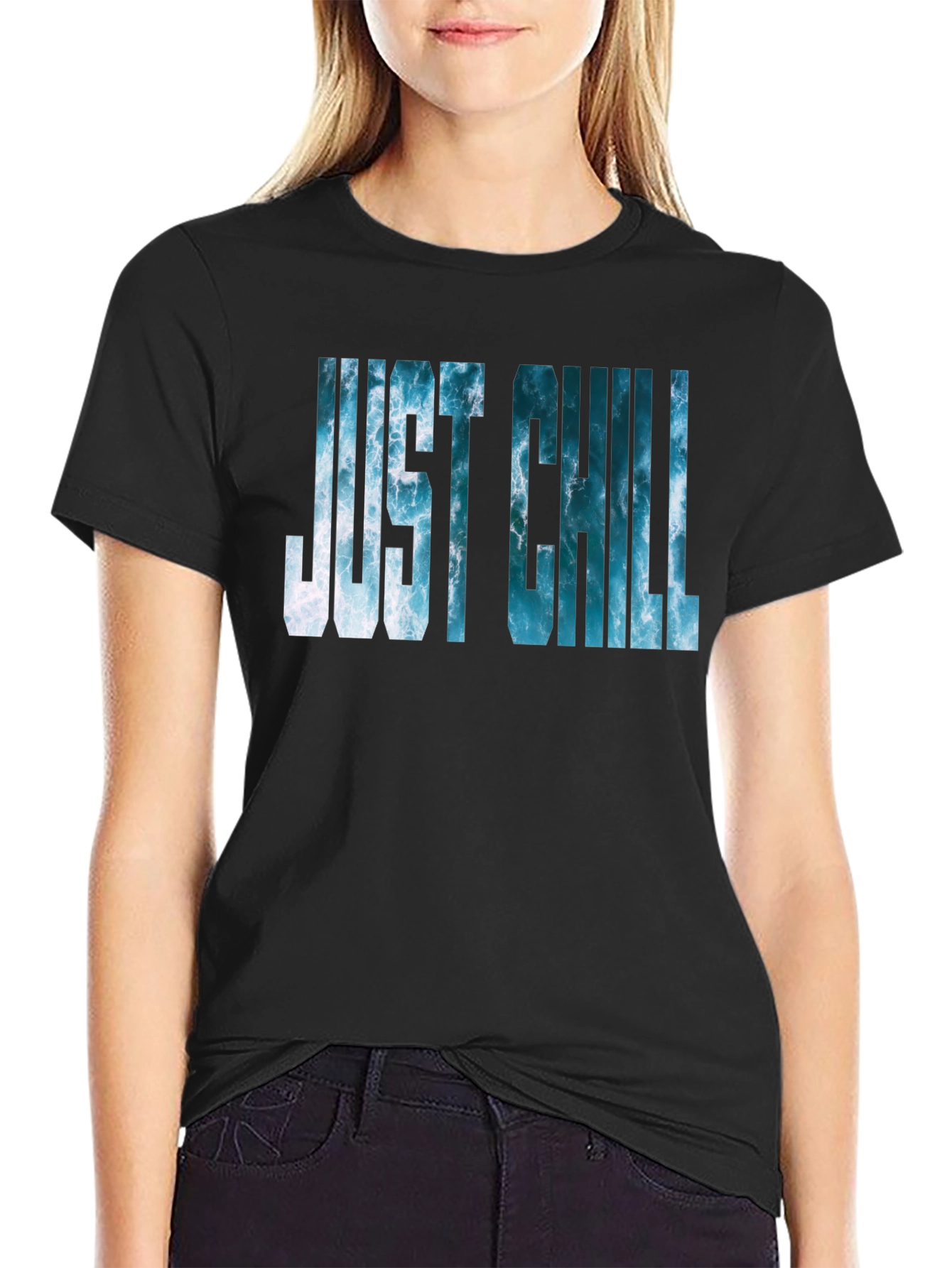 Black Just Chill Ocean Graphic Black T-Shirt view 2