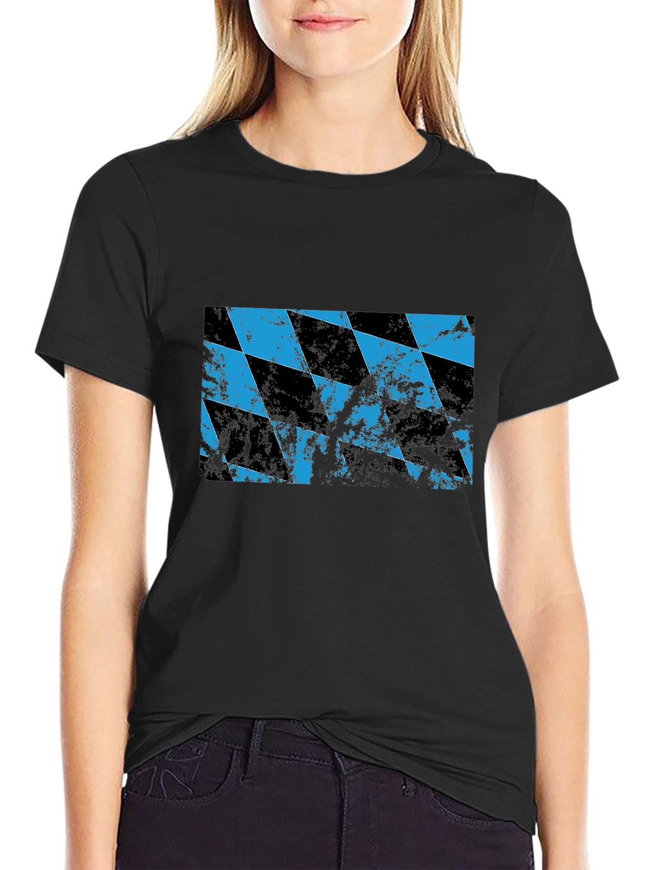 Black Distressed Bavarian Flag Black T-Shirt view 2