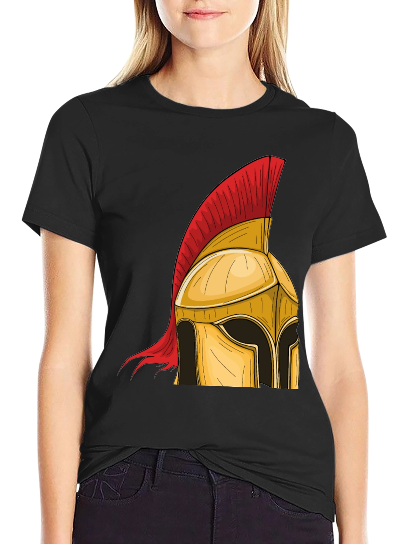 Black Spartan Helmet Graphic Tee - Warrior Style view 2