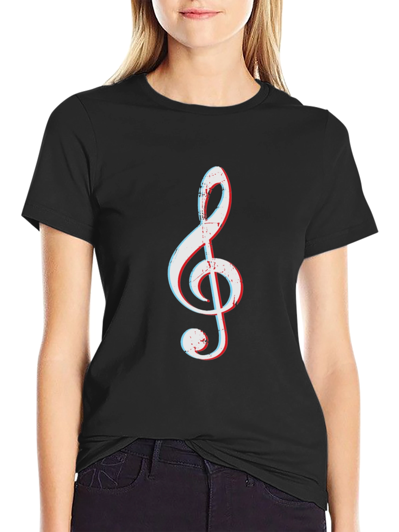 Black Treble Clef Graphic Tee - Music Lover's T-Shirt view 2