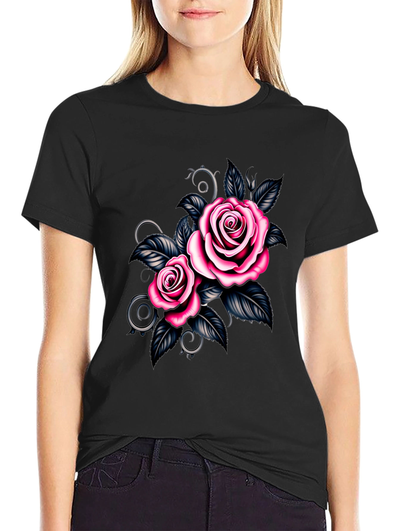 Black Rose Graphic Black T-Shirt view 2