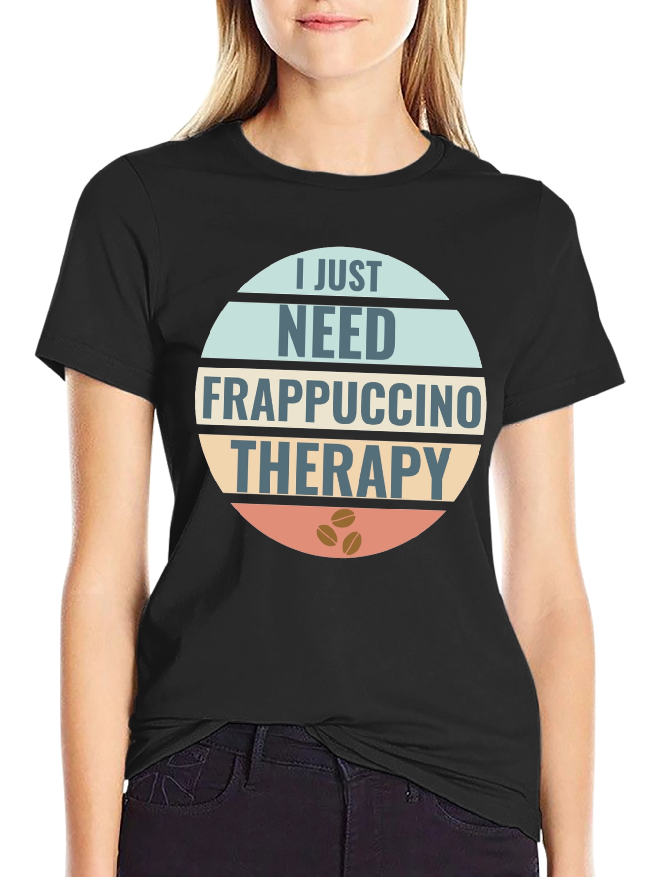Black Frappuccino Therapy T-Shirt: Coffee Lover's Apparel view 2