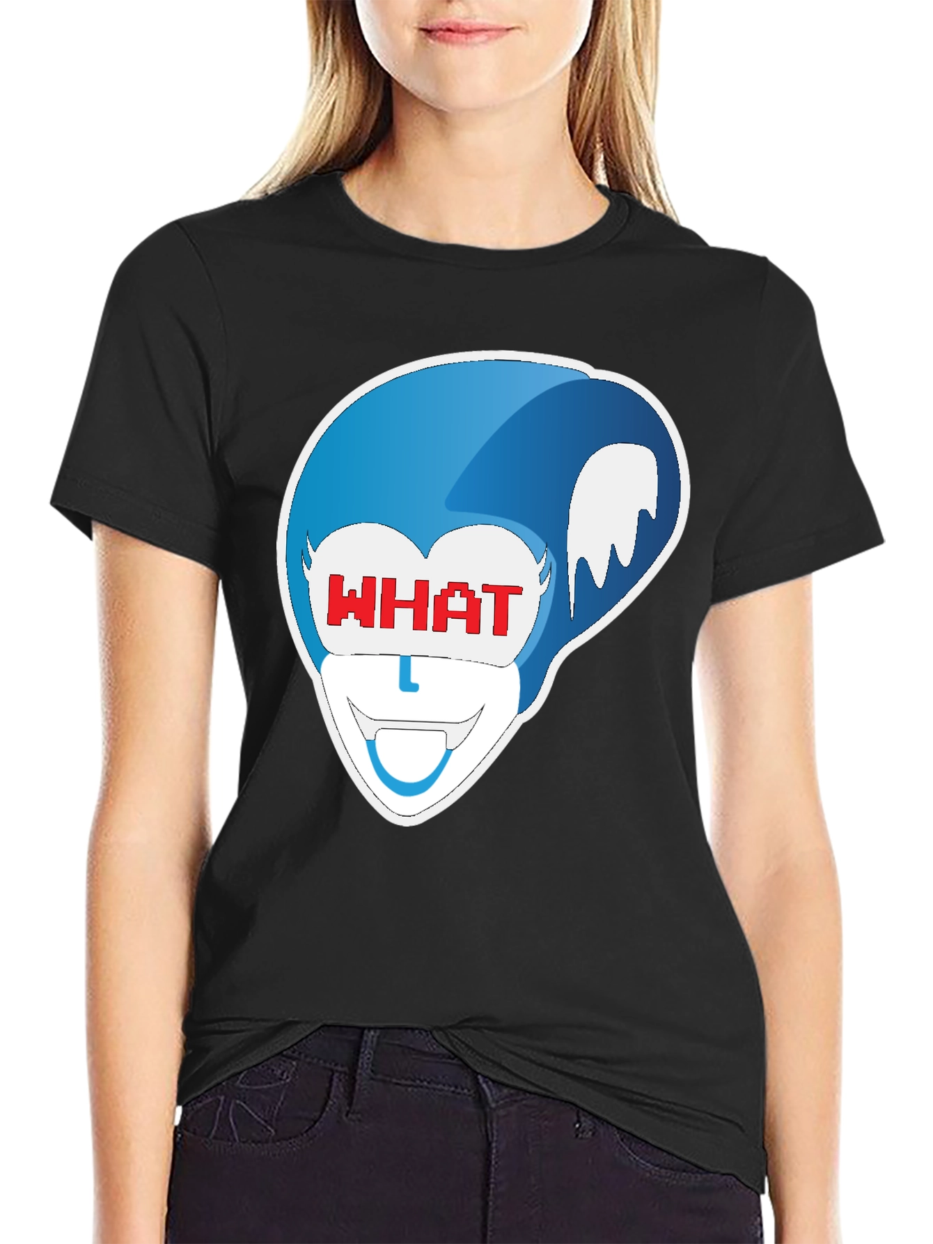 Black Blue Cartoon Character Graphic Black T-Shirt view 2