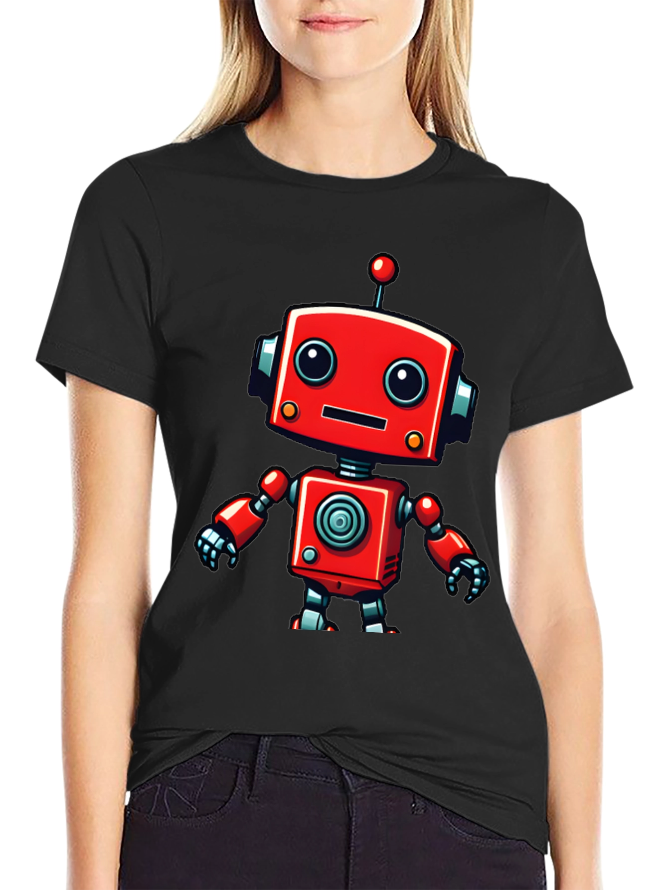 Black Cute Robot Graphic Tee - Fun & Stylish Black T-Shirt view 2