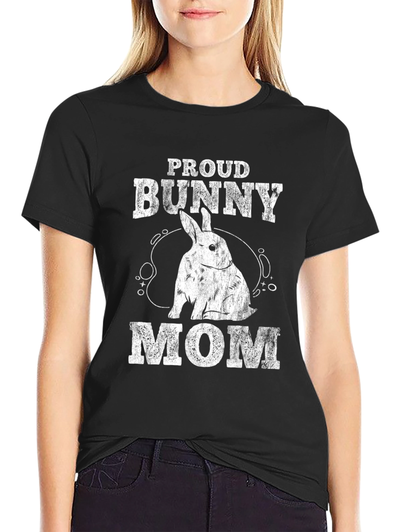 Black Proud Bunny Mom T-Shirt - Black Cotton Tee view 2