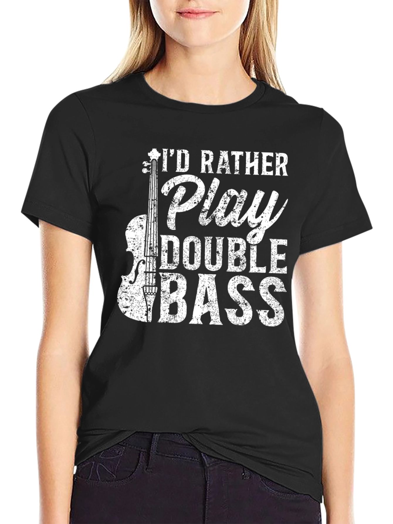 Black I'd Rather Play Double Bass T-Shirt view 2