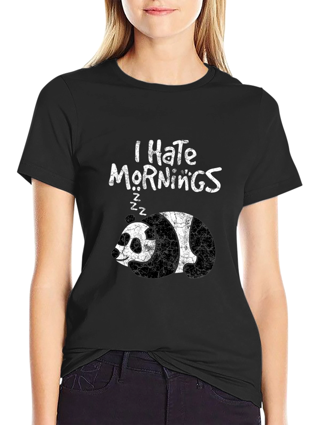 Black I Hate Mornings Panda T-Shirt - Funny Sleepy Bear Tee view 2