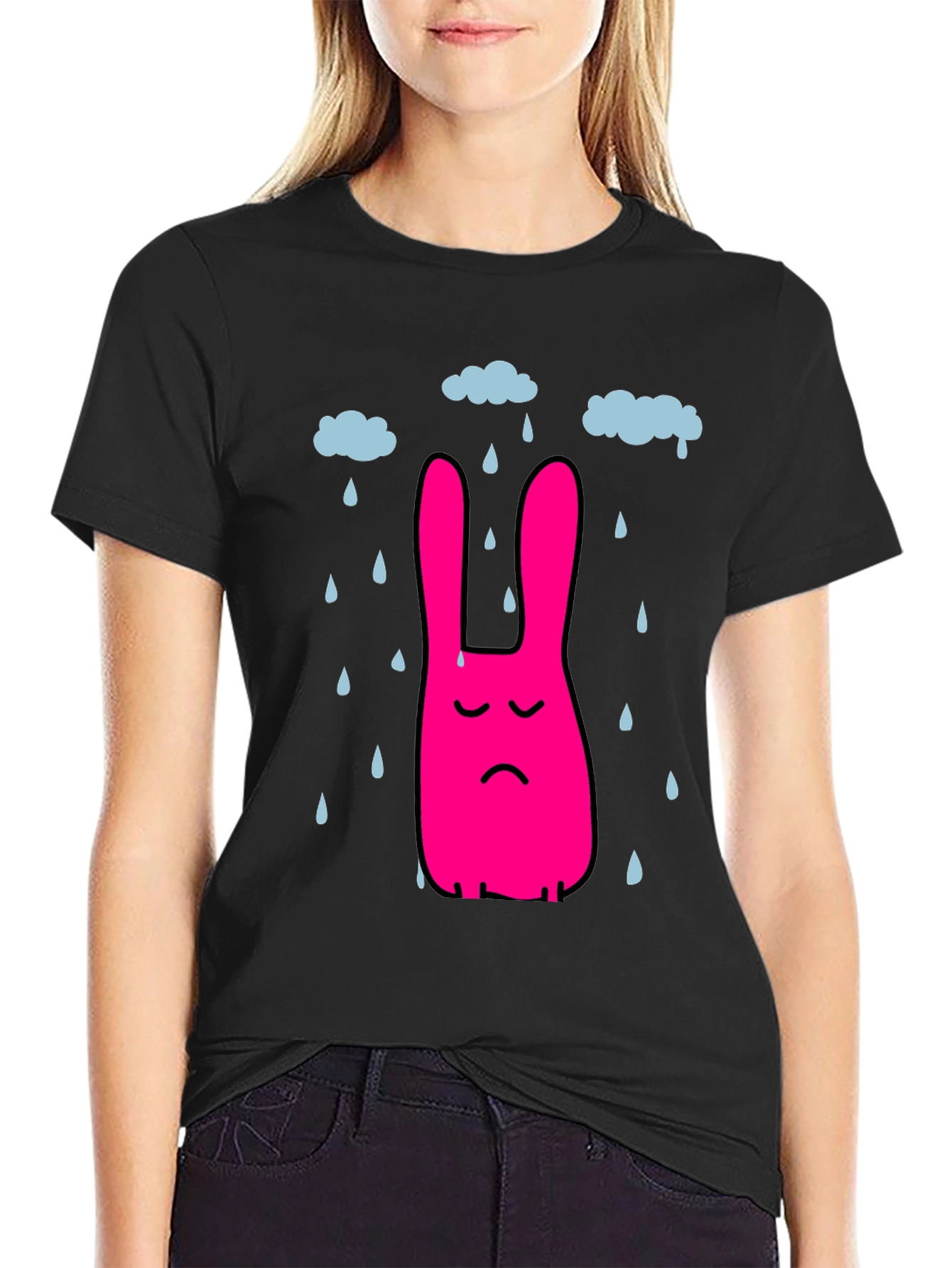 Black Sad Bunny Rain Cloud Black T-Shirt view 2