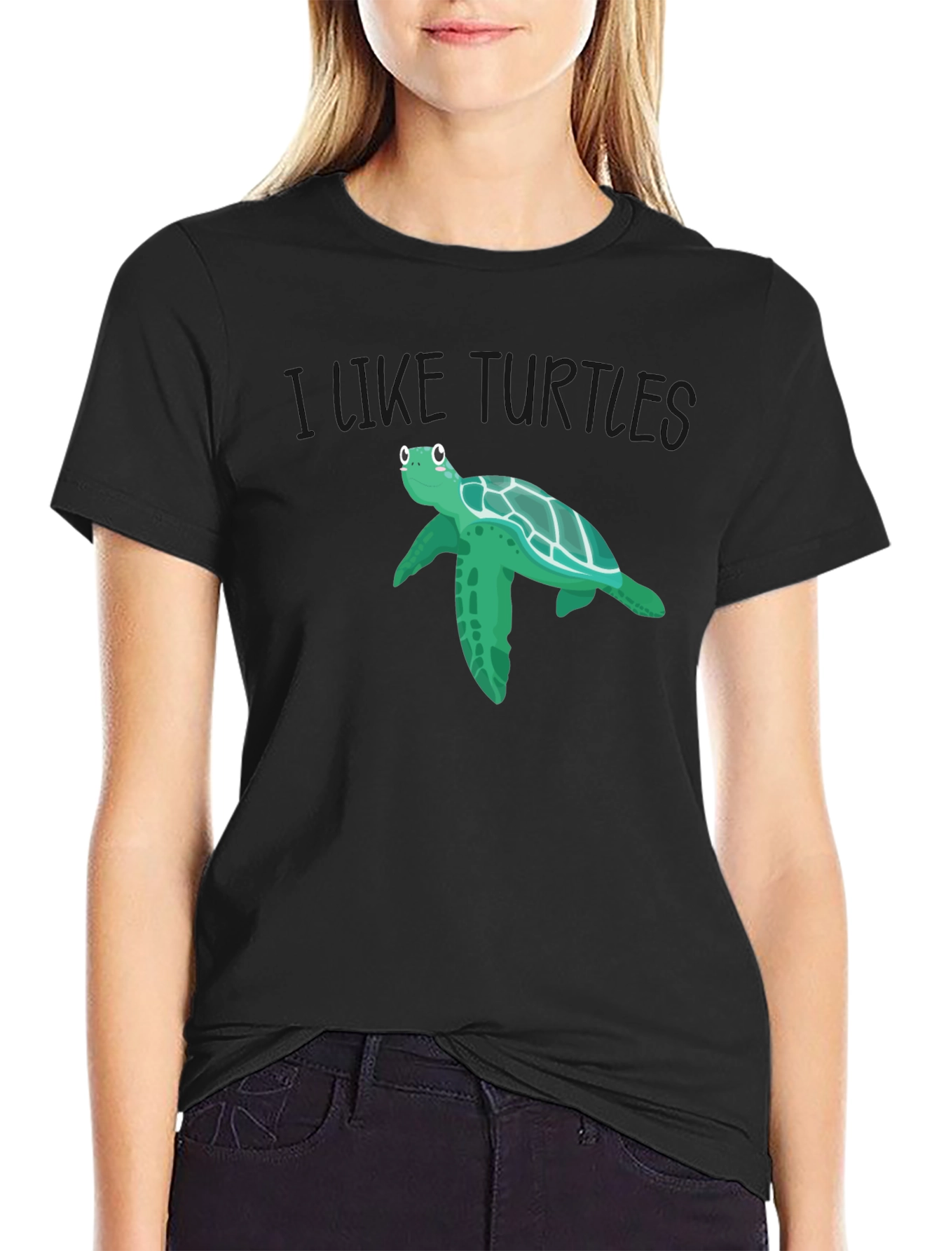 Black I Like Turtles Graphic T-Shirt view 2