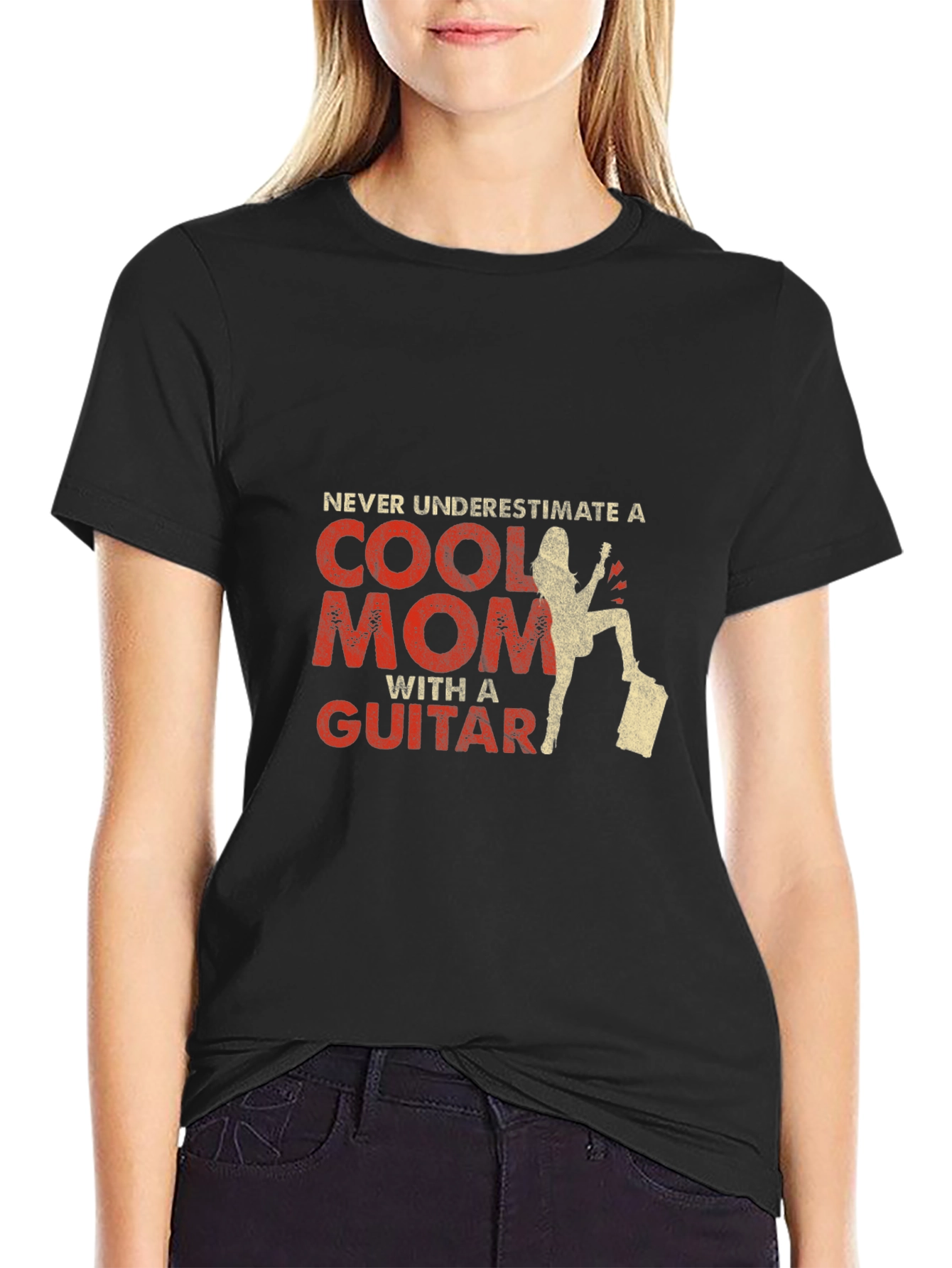 Black Cool Mom Guitar T-Shirt - Black Unisex Tee view 2