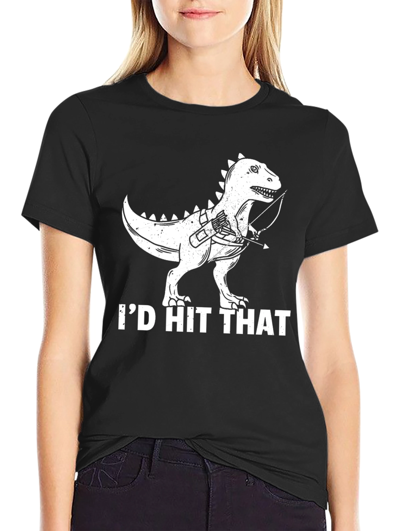 Black Dino Archer T-Shirt - "I'd Hit That" Black Tee view 2