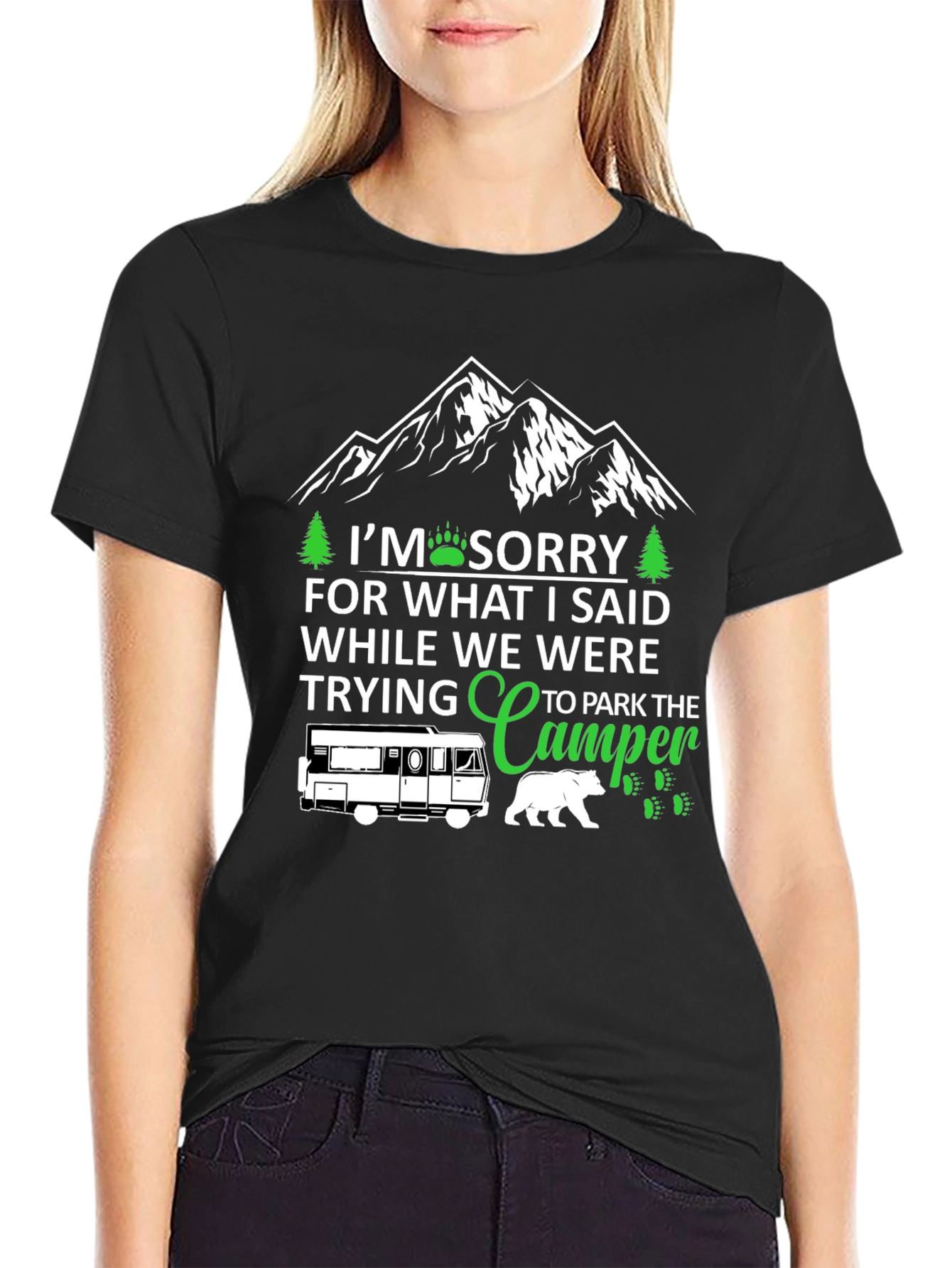 Black Sorry While Parking Camper T-Shirt view 2