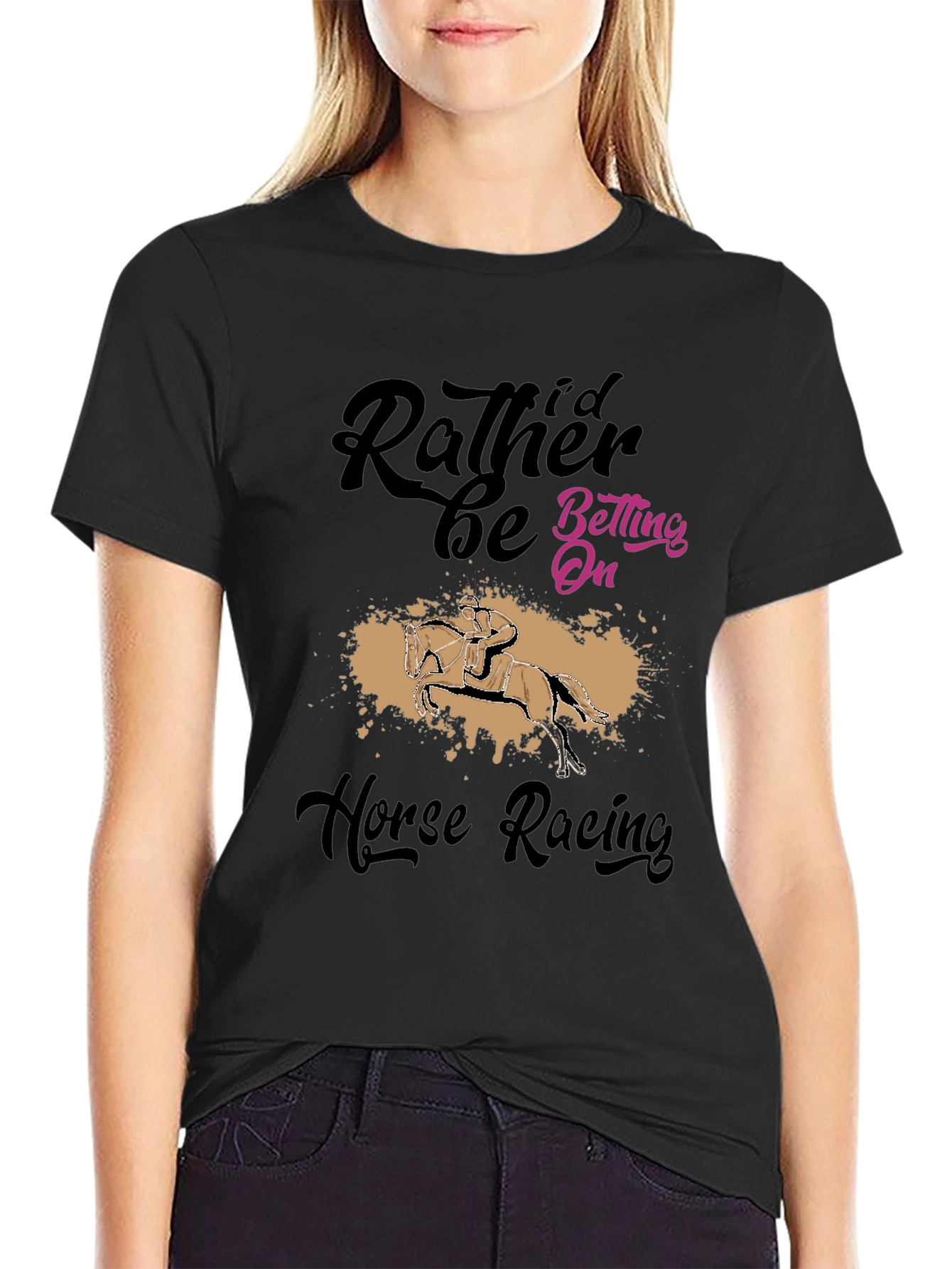 Black Horse Racing Fan T-Shirt - I'd Rather Be Betting On view 2