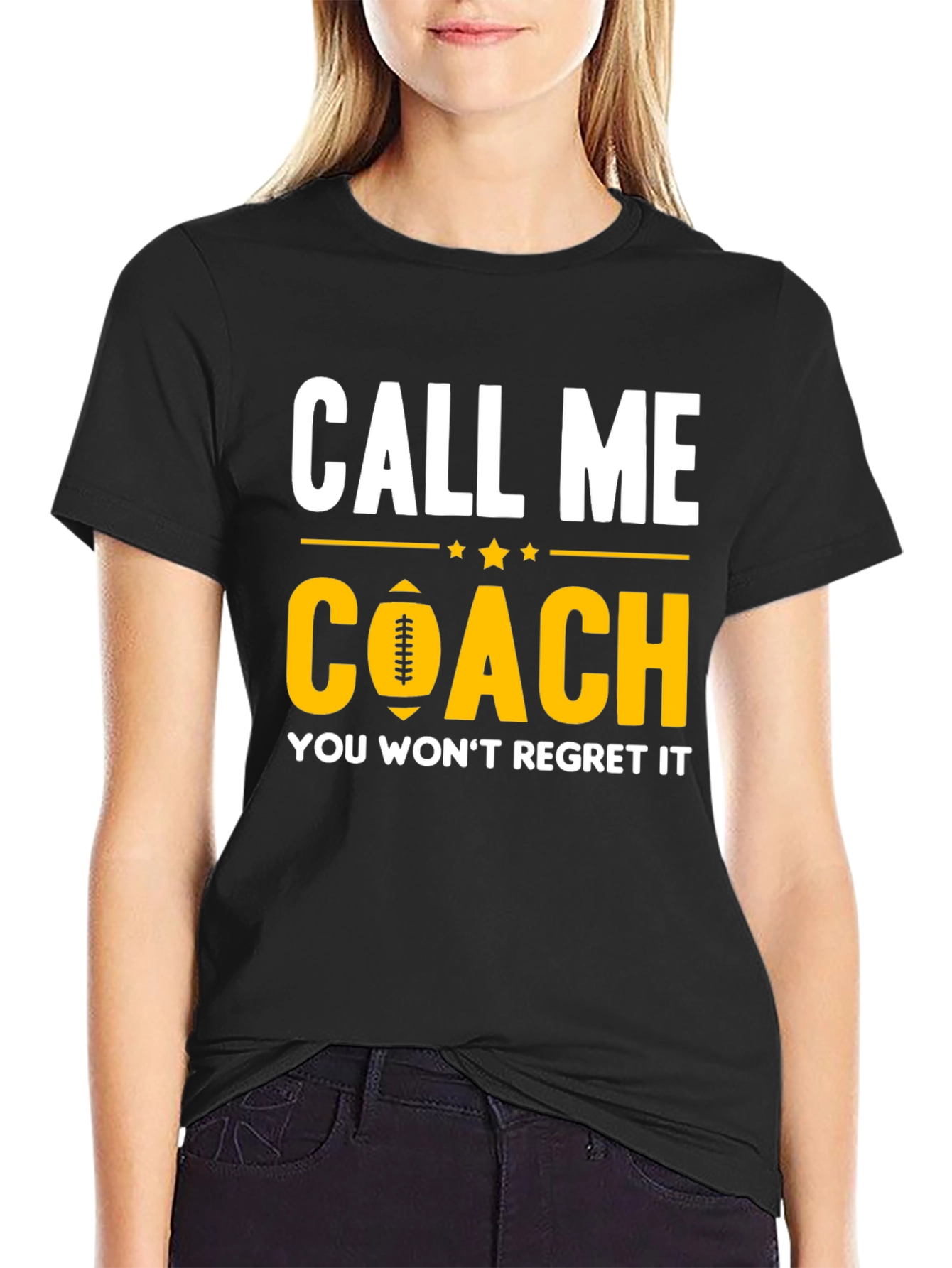Black Call Me Coach T-Shirt - Football Design view 2