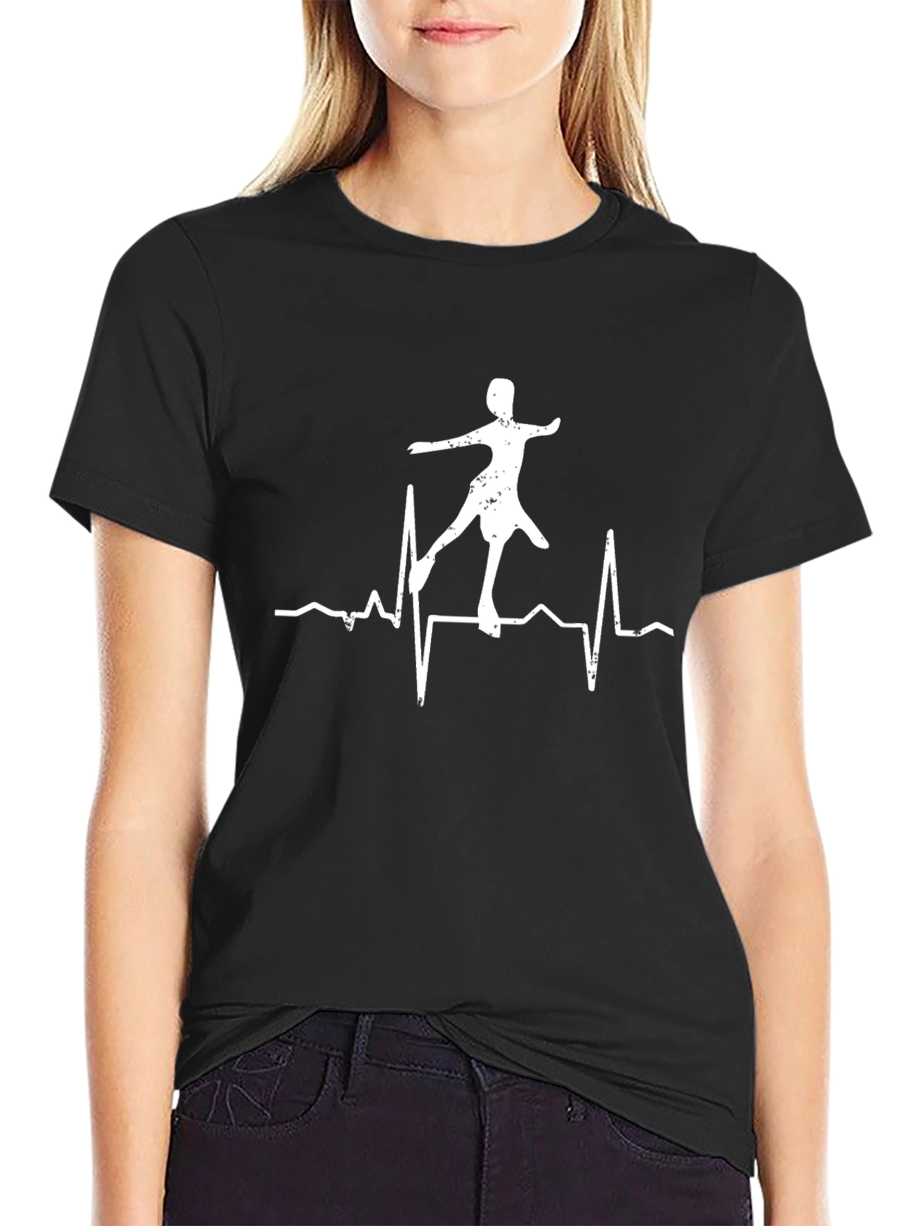 Black Ice Skating Heartbeat T-Shirt view 2
