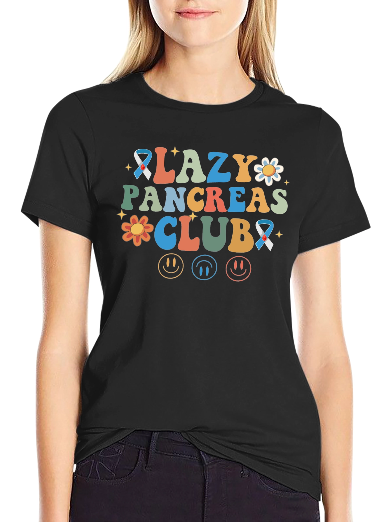 Black Lazy Pancreas Club T-Shirt - Diabetes Awareness view 2