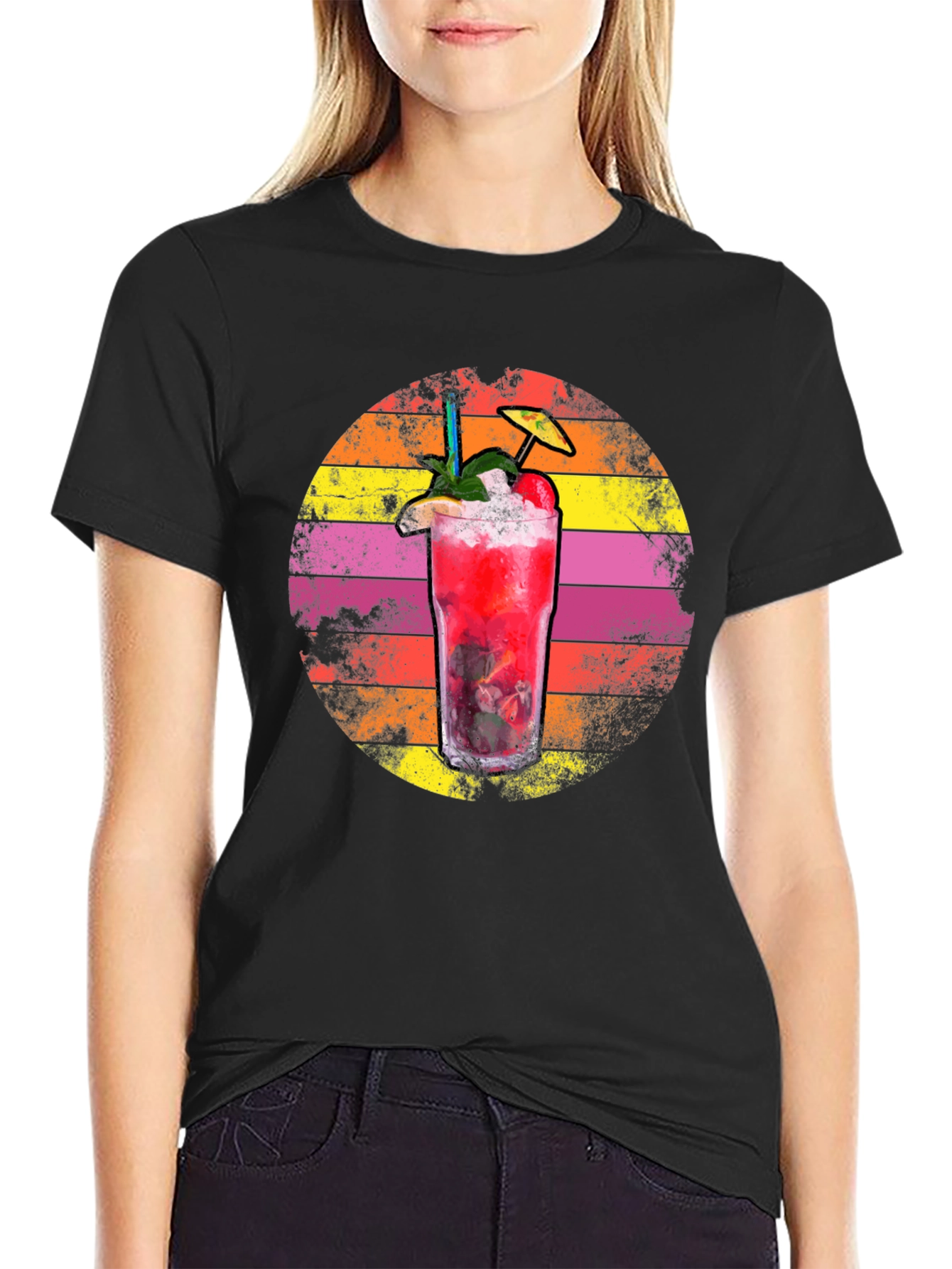 Black Retro Cocktail Graphic Tee - Summer Vibes view 2