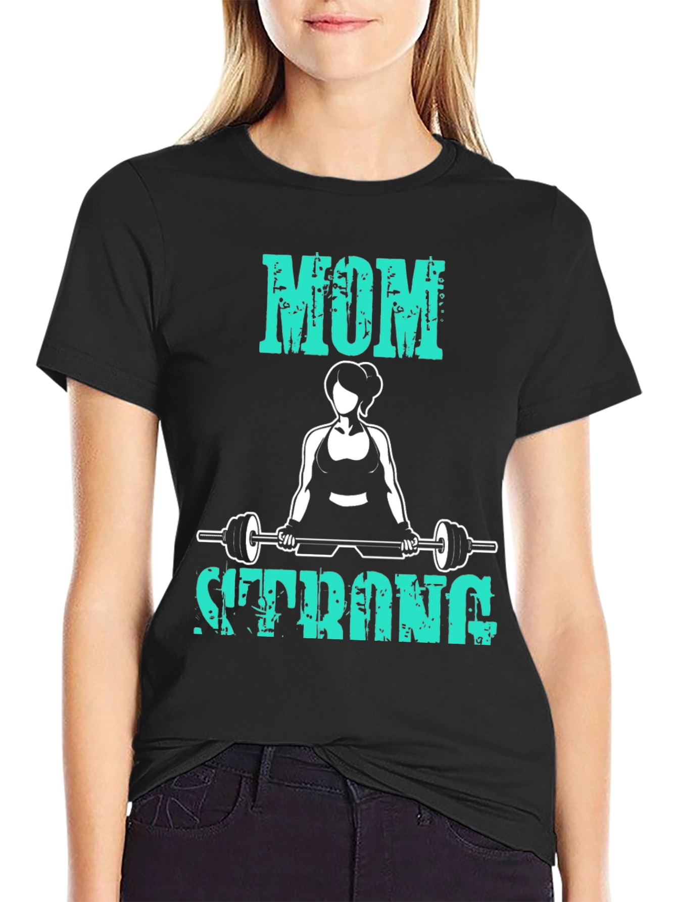 Black Mom Strong T-Shirt - Fitness Workout Tee view 2