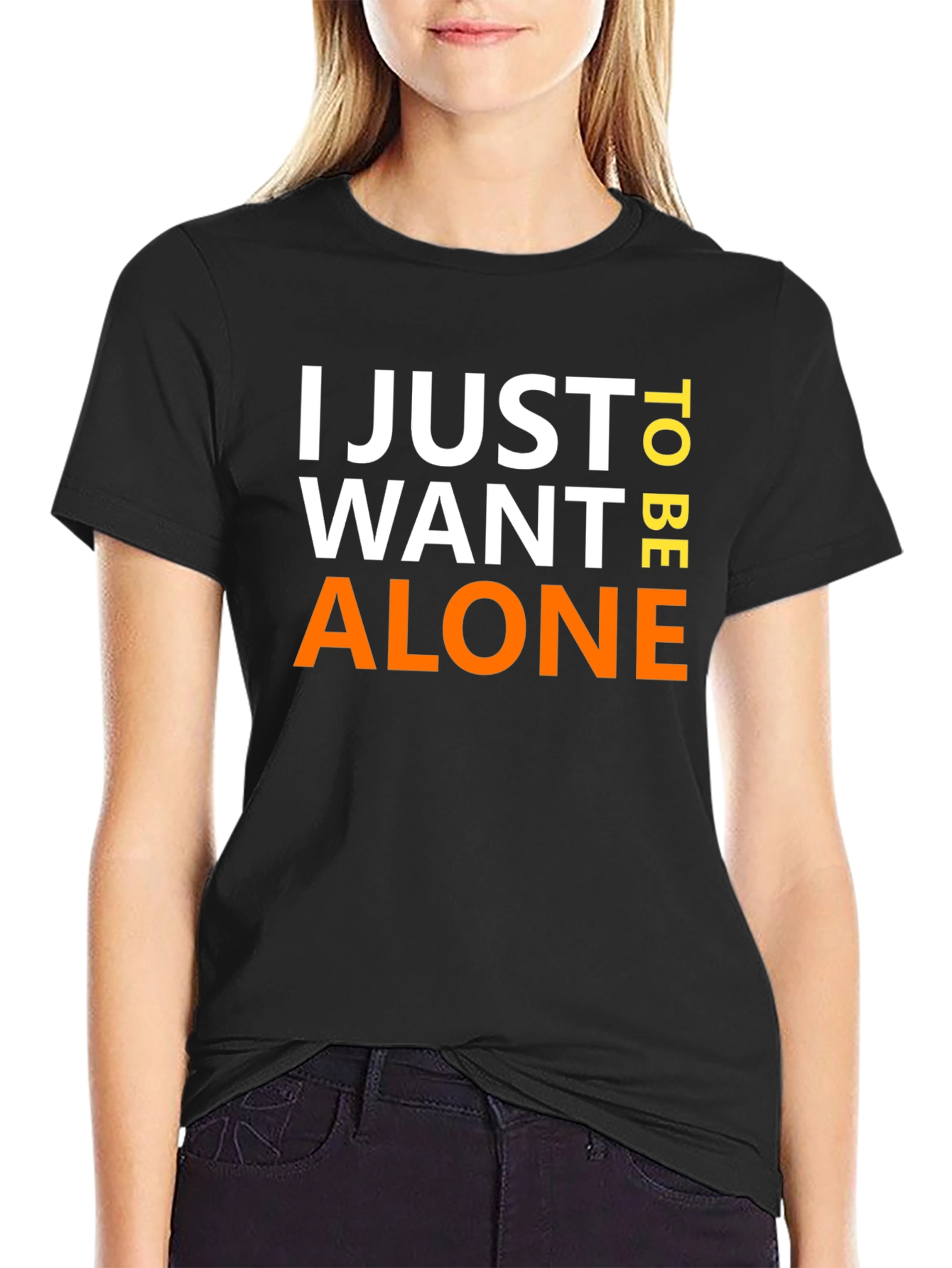 Black I Just Want To Be Alone Graphic T-Shirt view 2