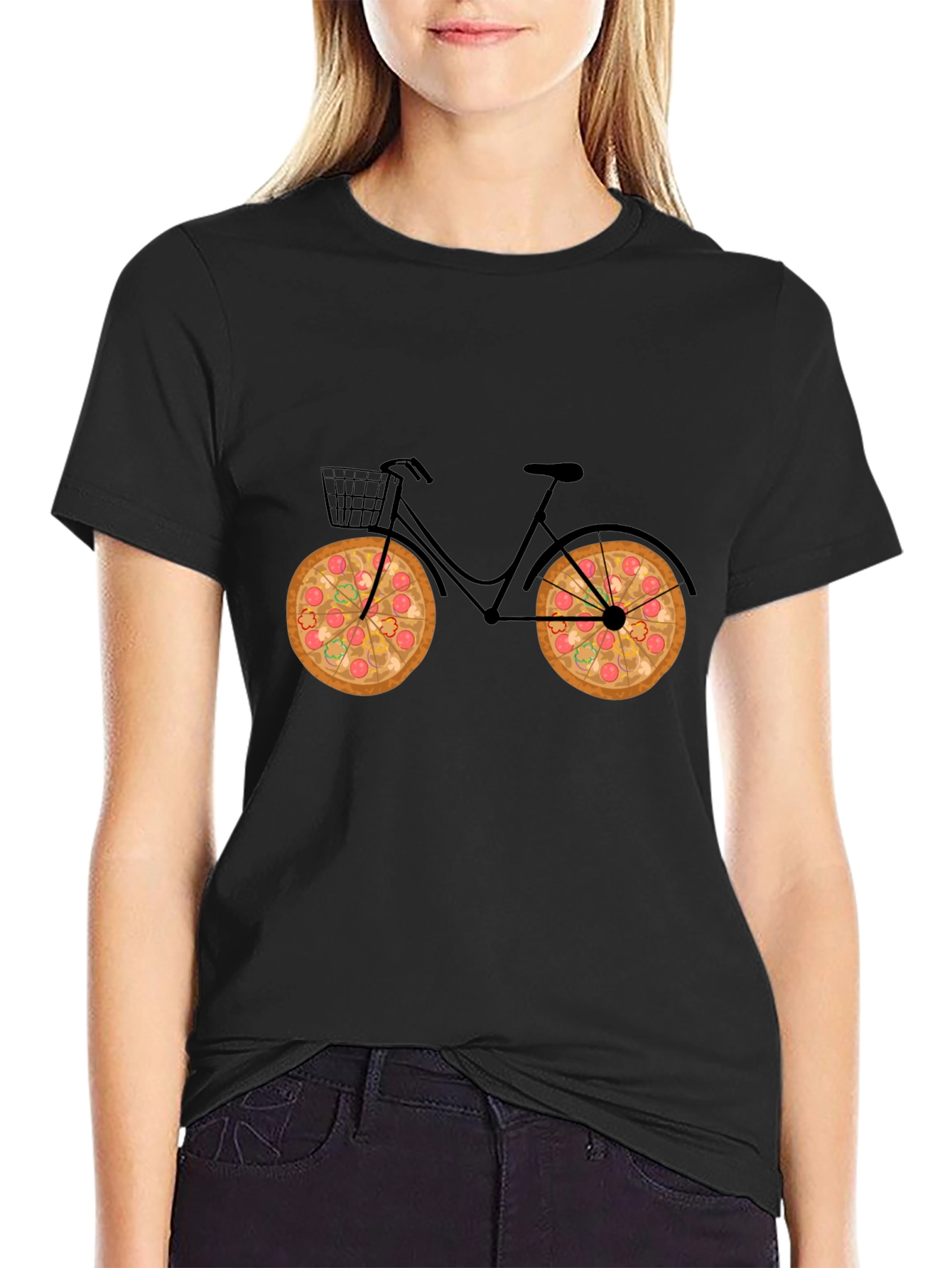 Black Pizza Bike Black T-Shirt view 2