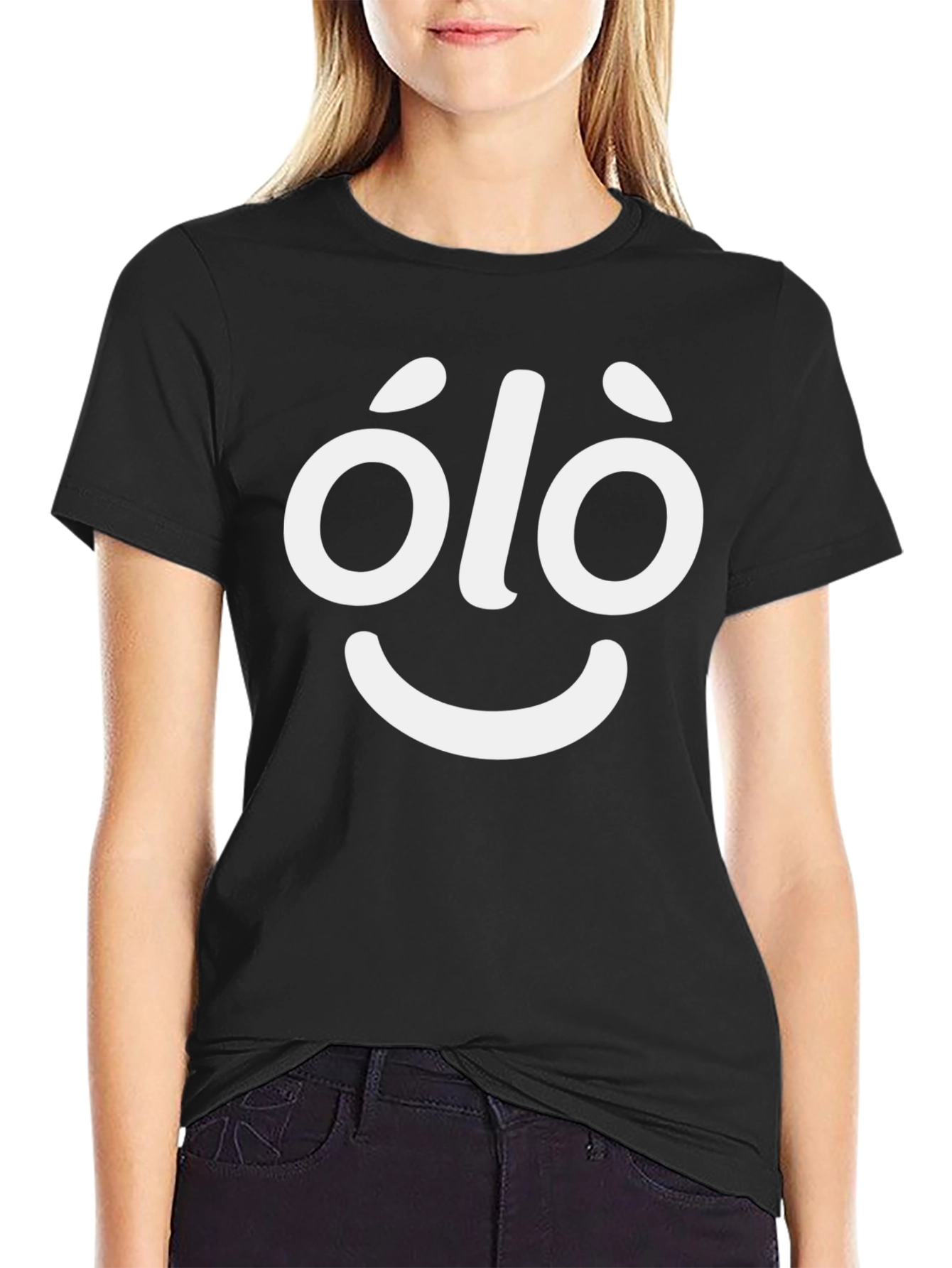 Black Funny Olo Face Graphic Tee - Black Cotton Blend T-Shirt view 2