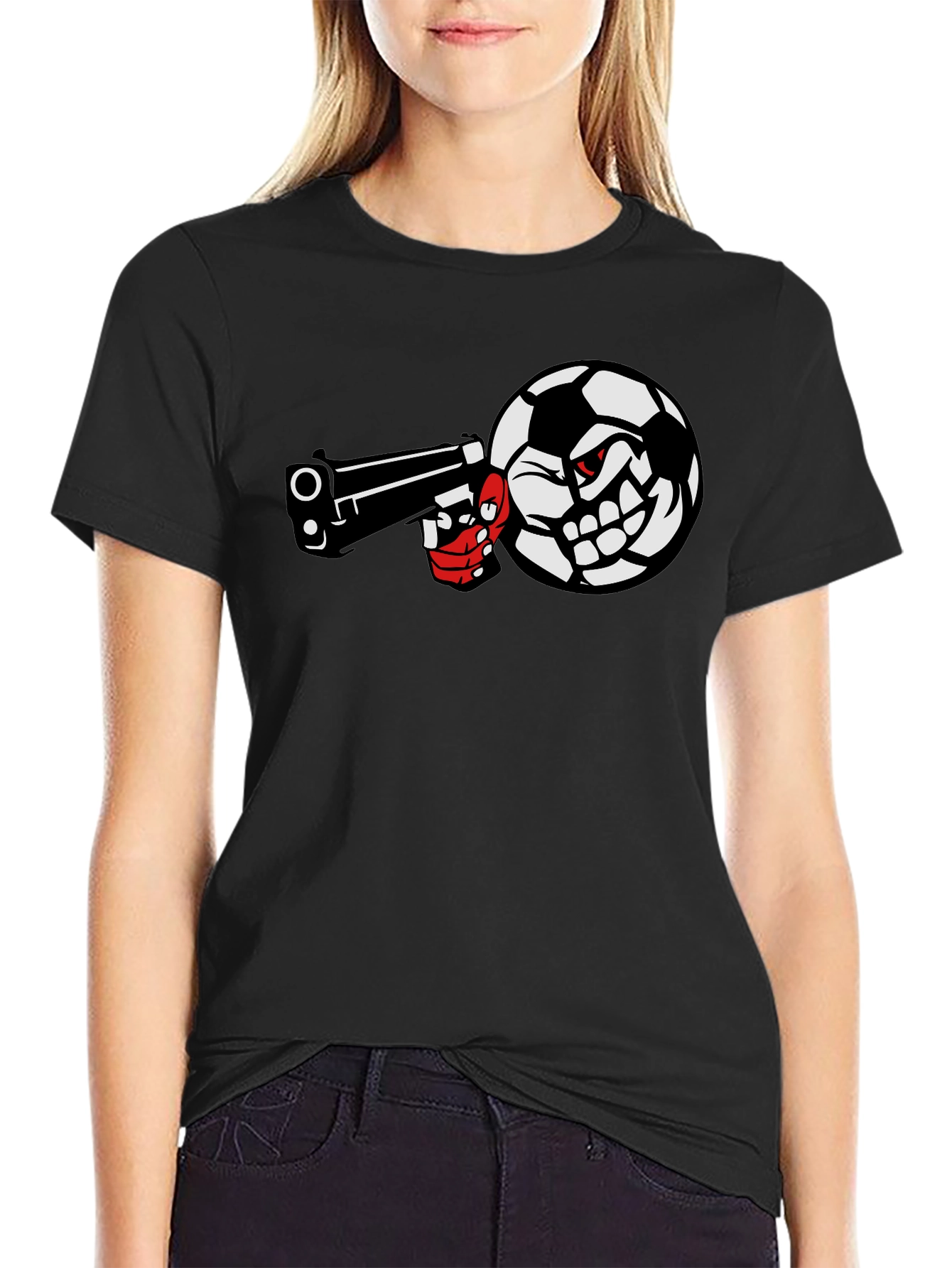 Black Soccer Ball Pistol Black Graphic Tee view 2