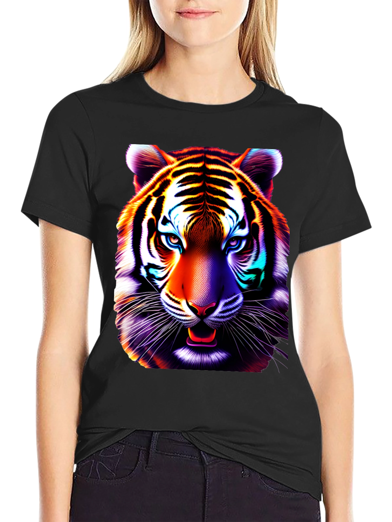 Black Vibrant Tiger Graphic Tee - Cool Animal Print Shirt view 2